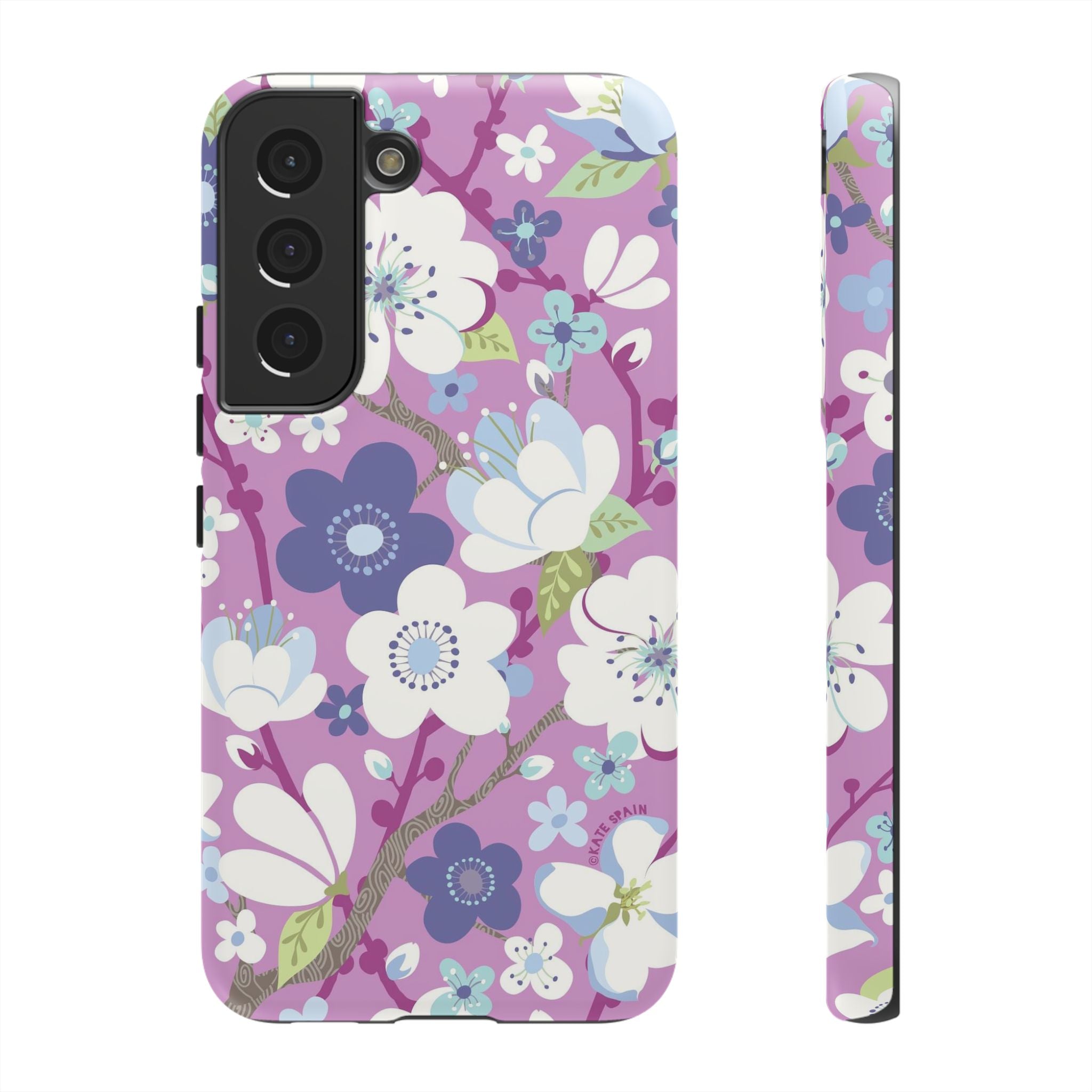 Cherry Blossom Samsung Galaxy S22 Case – Matte | mauve, white, periwinkle cherry blossom floral print