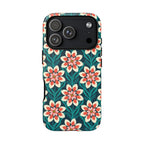 Modern Dahlia Tough iPhone 17 Pro Case – Matte | teal, coral, cream geometric dahlia floral print