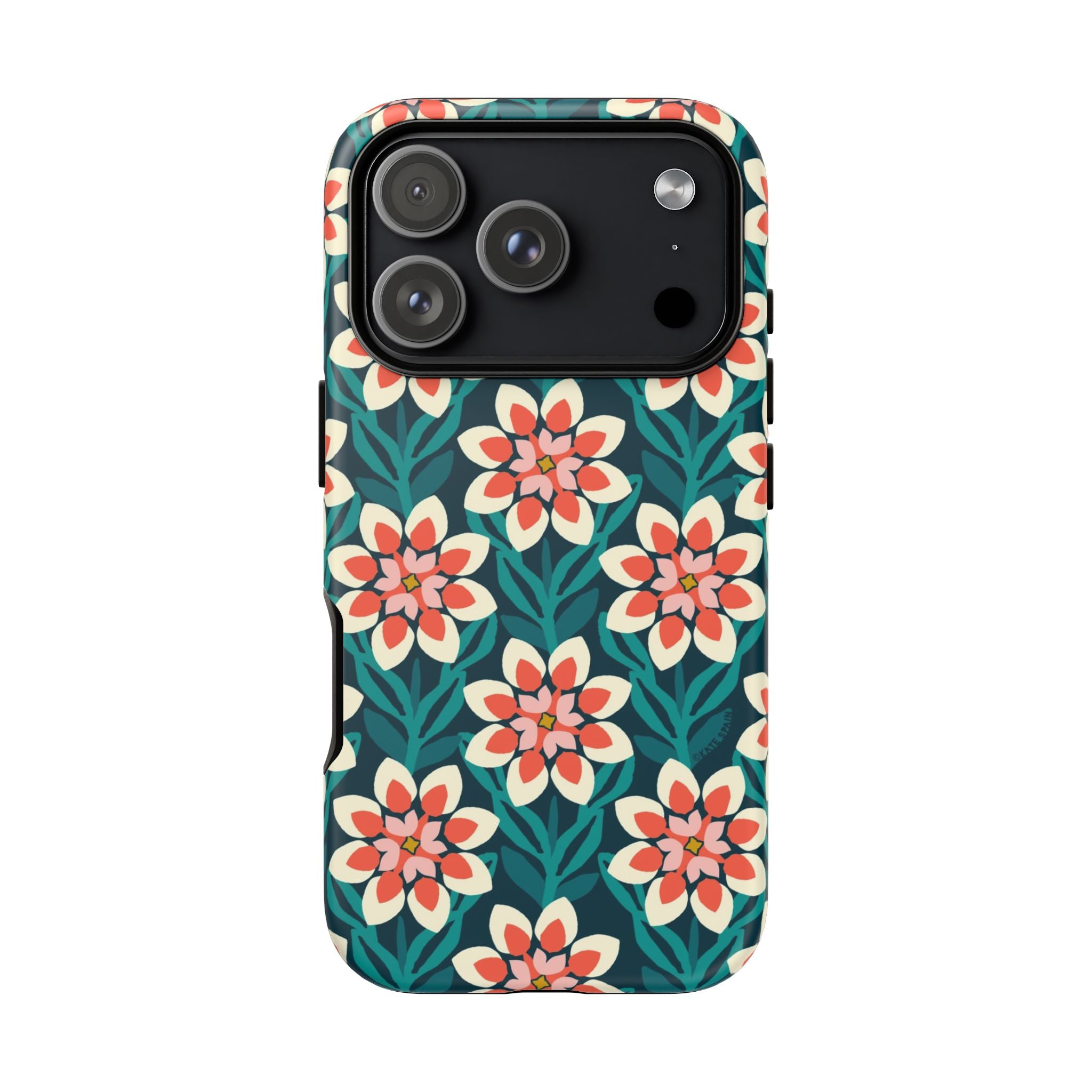 Modern Dahlia Tough iPhone 17 Pro Case – Matte | teal, coral, cream geometric dahlia floral print