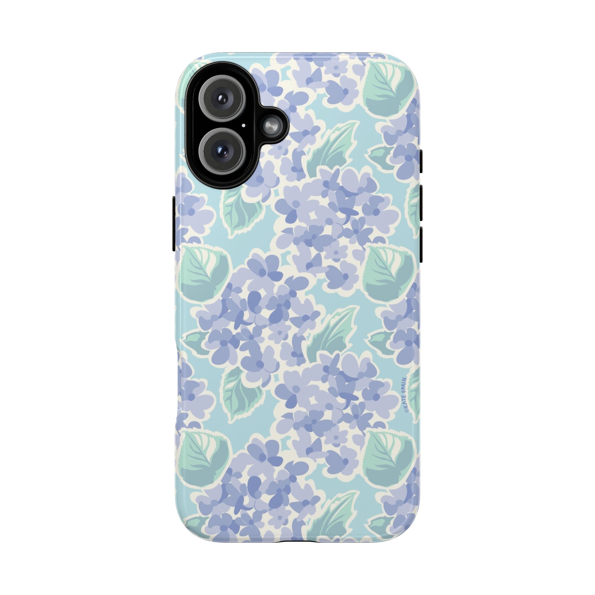 Nantucket Hydrangea Tough iPhone 16 Plus Case – Glossy | white, lavender, mint watercolor hydrangea print