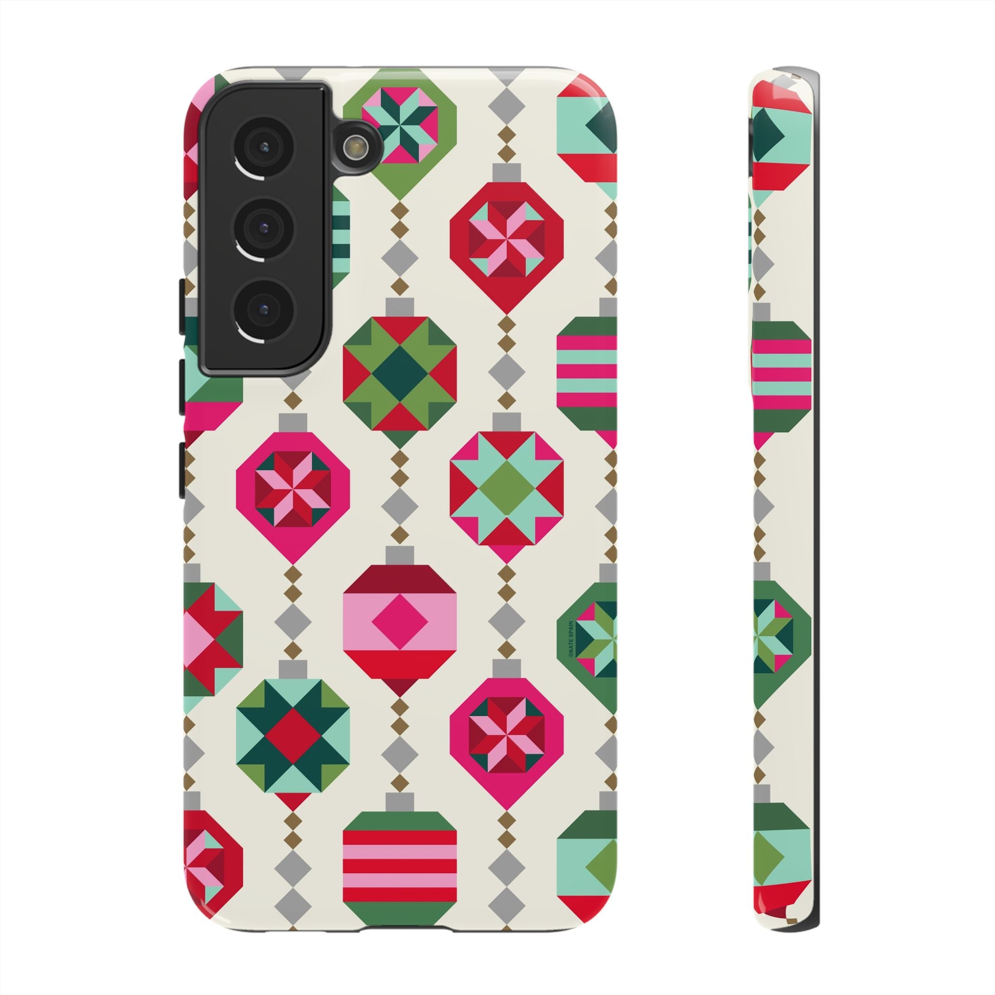 Felicity Ornaments Samsung Galaxy S22 Case – Glossy | cream, red, pink, green, mint geometric quilted ornament print