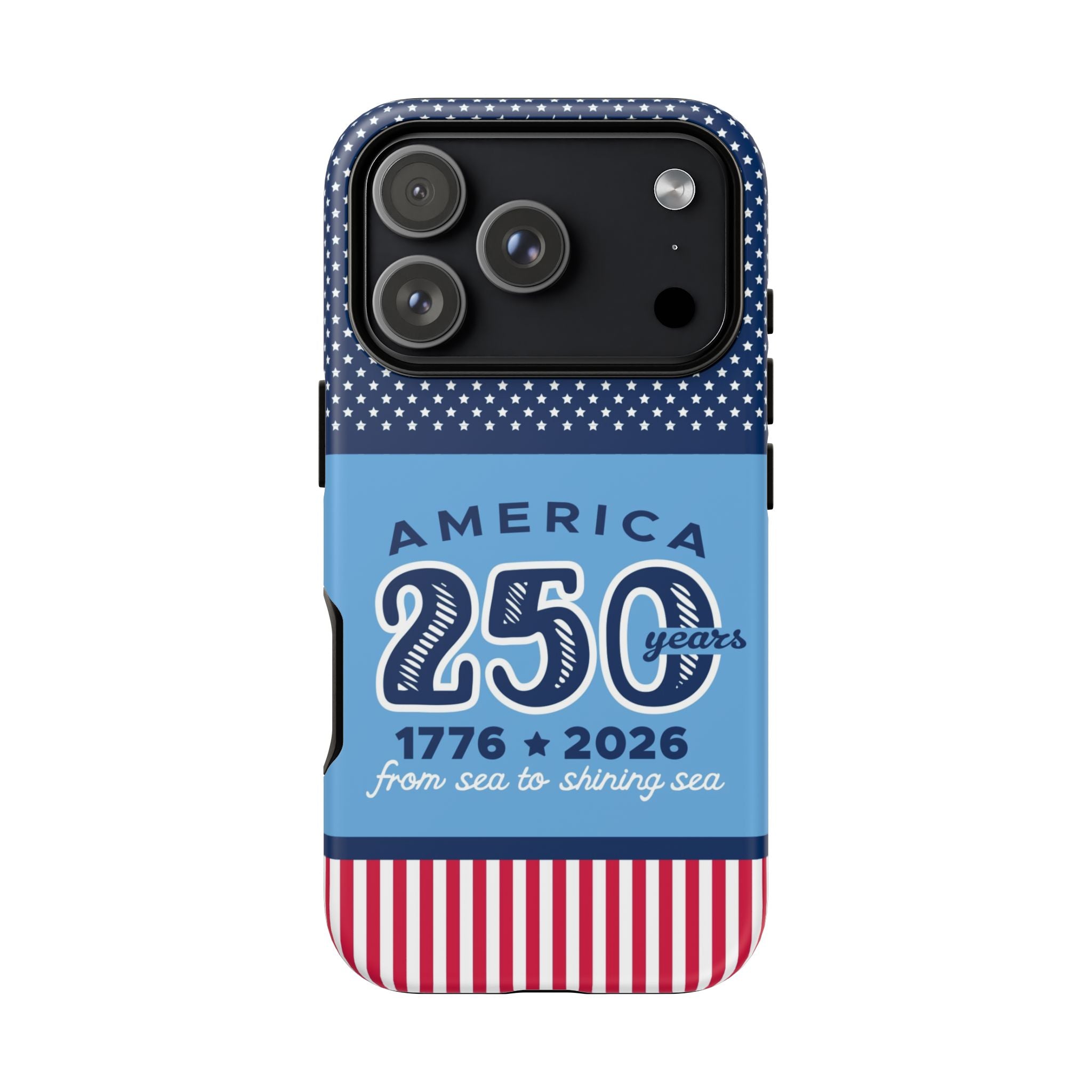 Sea to Shining Sea Tough iPhone 17 Pro Case – Matte | navy, sky blue, red, white American stars & stripes 250th anniversary print