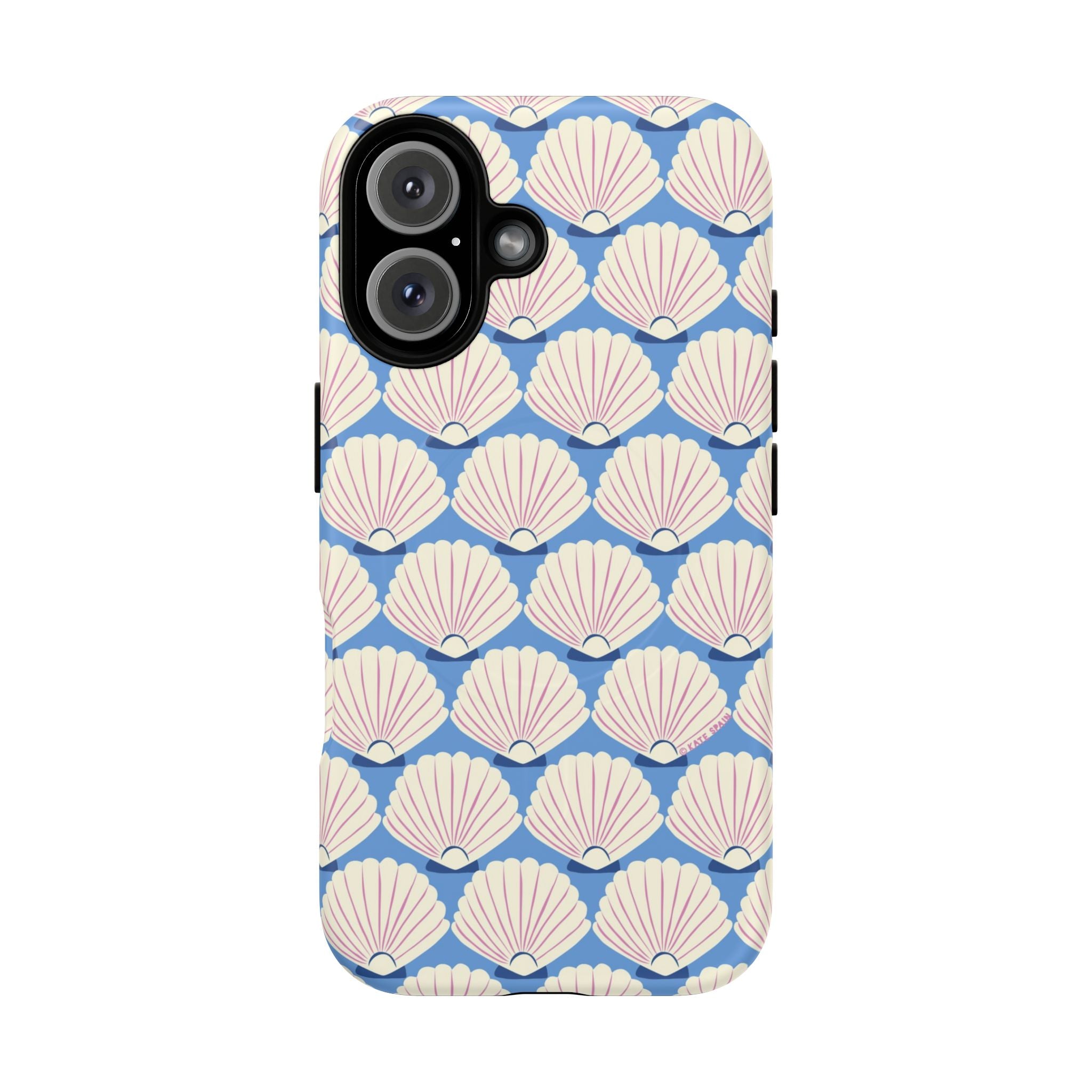 Seashells MagSafe iPhone 16 Case – Matte | periwinkle, cream, blush scallop shell print