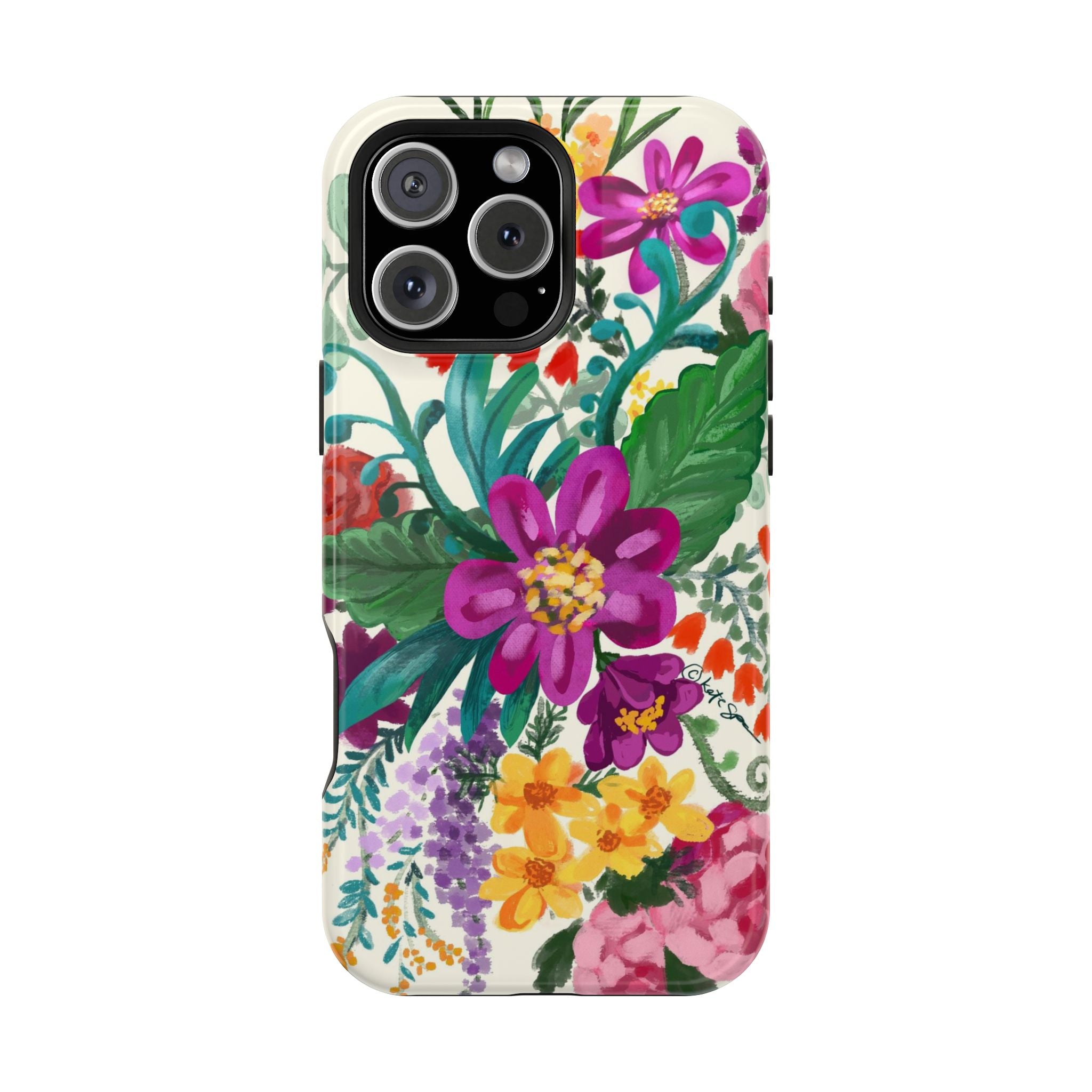 Posy MagSafe iPhone 16 Pro Case – Matte | white, magenta, yellow, purple vibrant botanical floral print