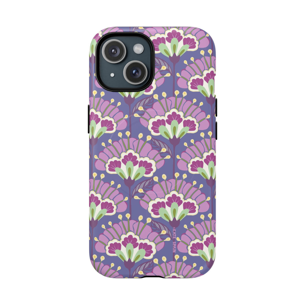 Lantern Flower MagSafe iPhone 15 Case – Matte | periwinkle, purple, mauve, sage botanical lantern floral print