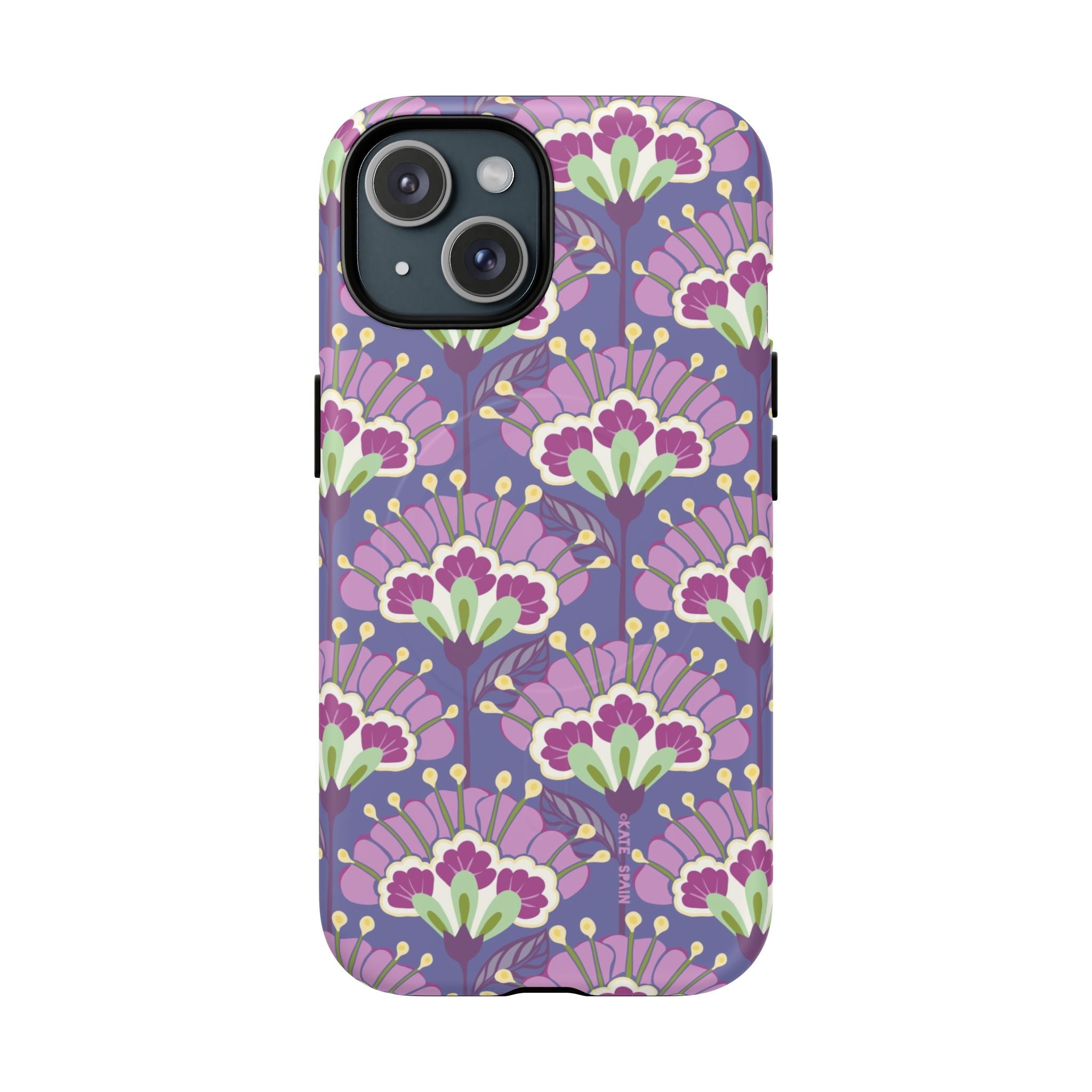 Lantern Flower MagSafe iPhone 15 Case – Matte | periwinkle, purple, mauve, sage botanical lantern floral print