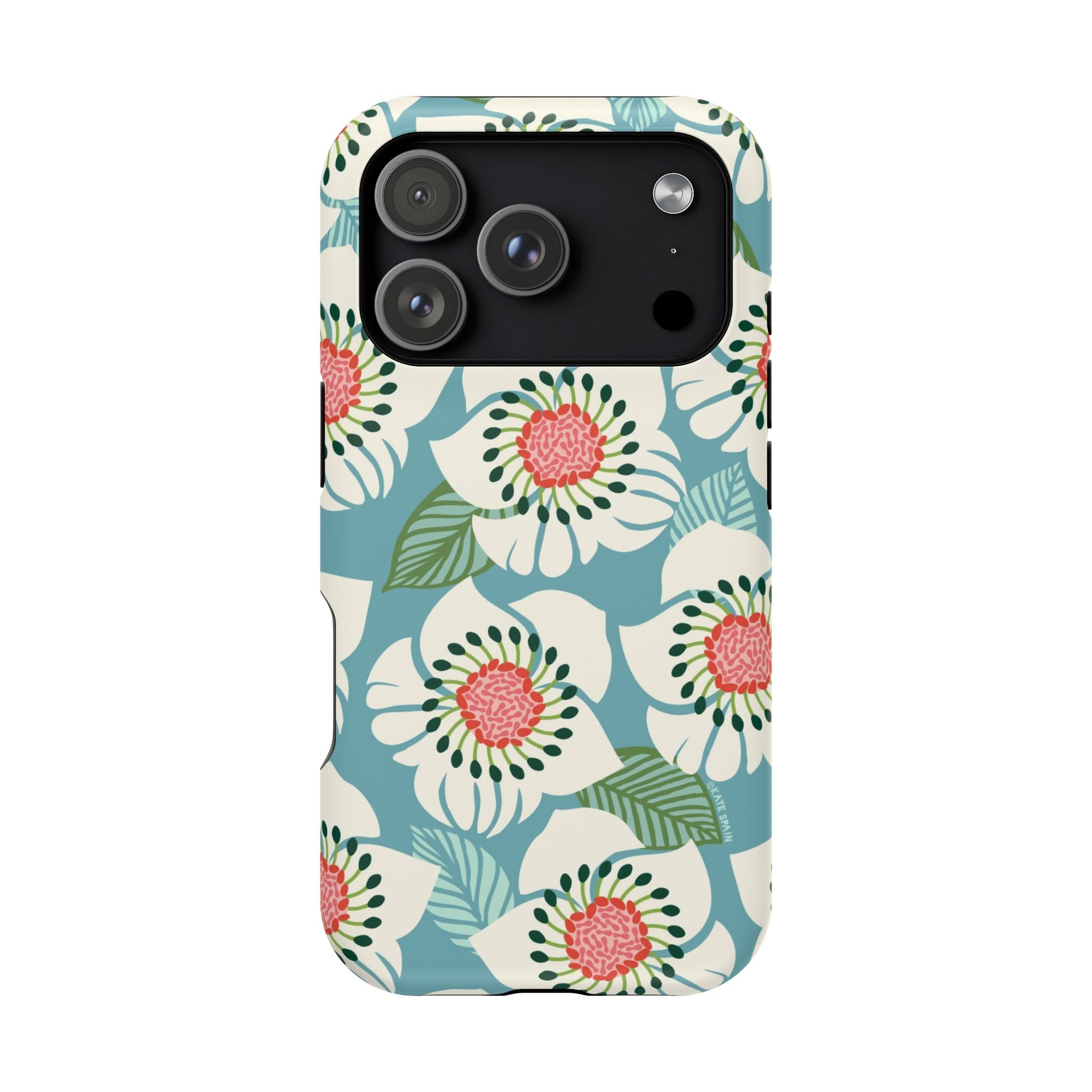 Panache Floral MagSafe iPhone 17 Pro Case – Matte | sky blue, pale cream, pink anemone floral print