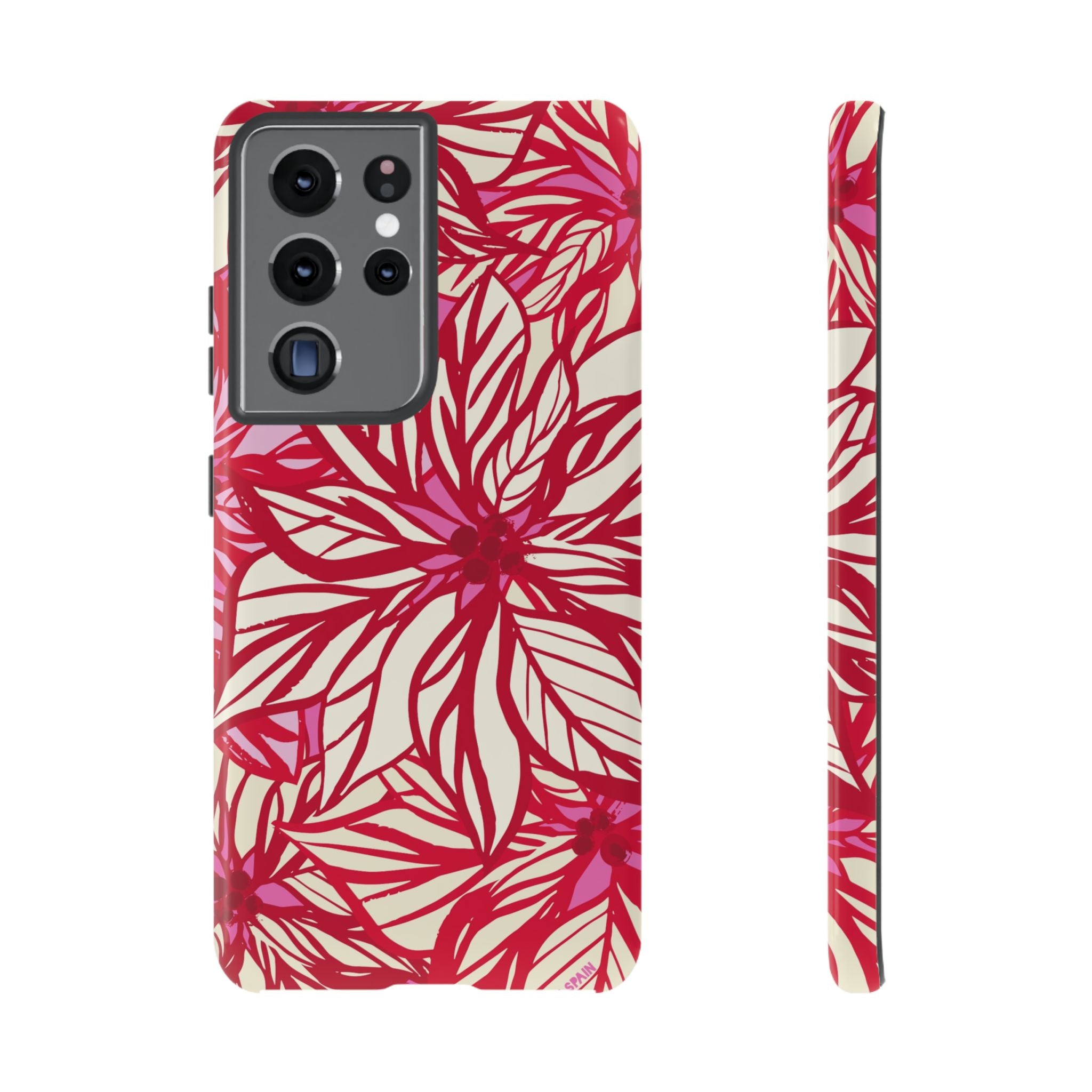 Poinsettia Samsung Galaxy S21 Ultra Case – Glossy | cream, red, pink poinsettia botanical print
