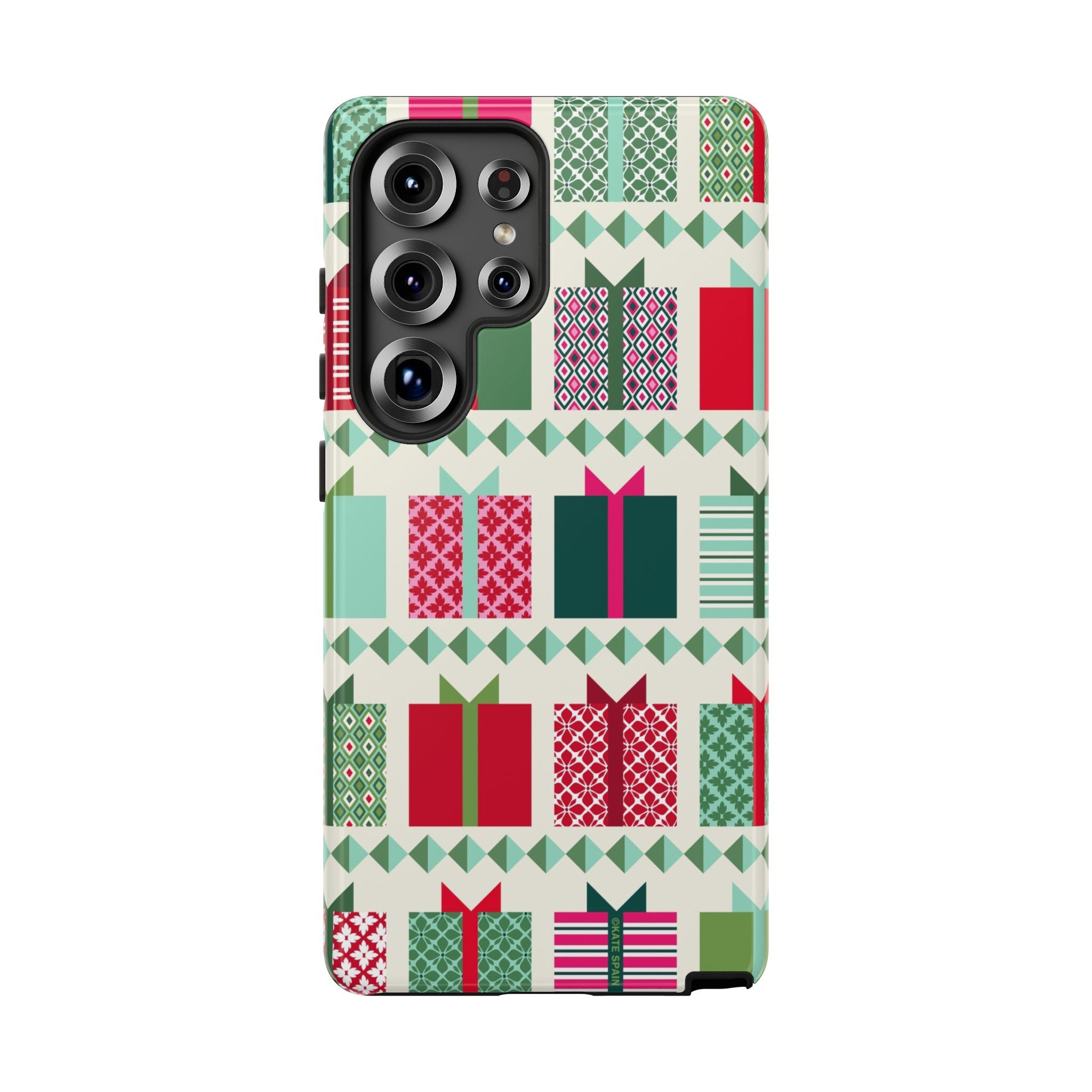 All Wrapped Up Samsung Galaxy S26 Ultra Case – Glossy | cream, red, pink, green, mint geometric gift wrap holiday print