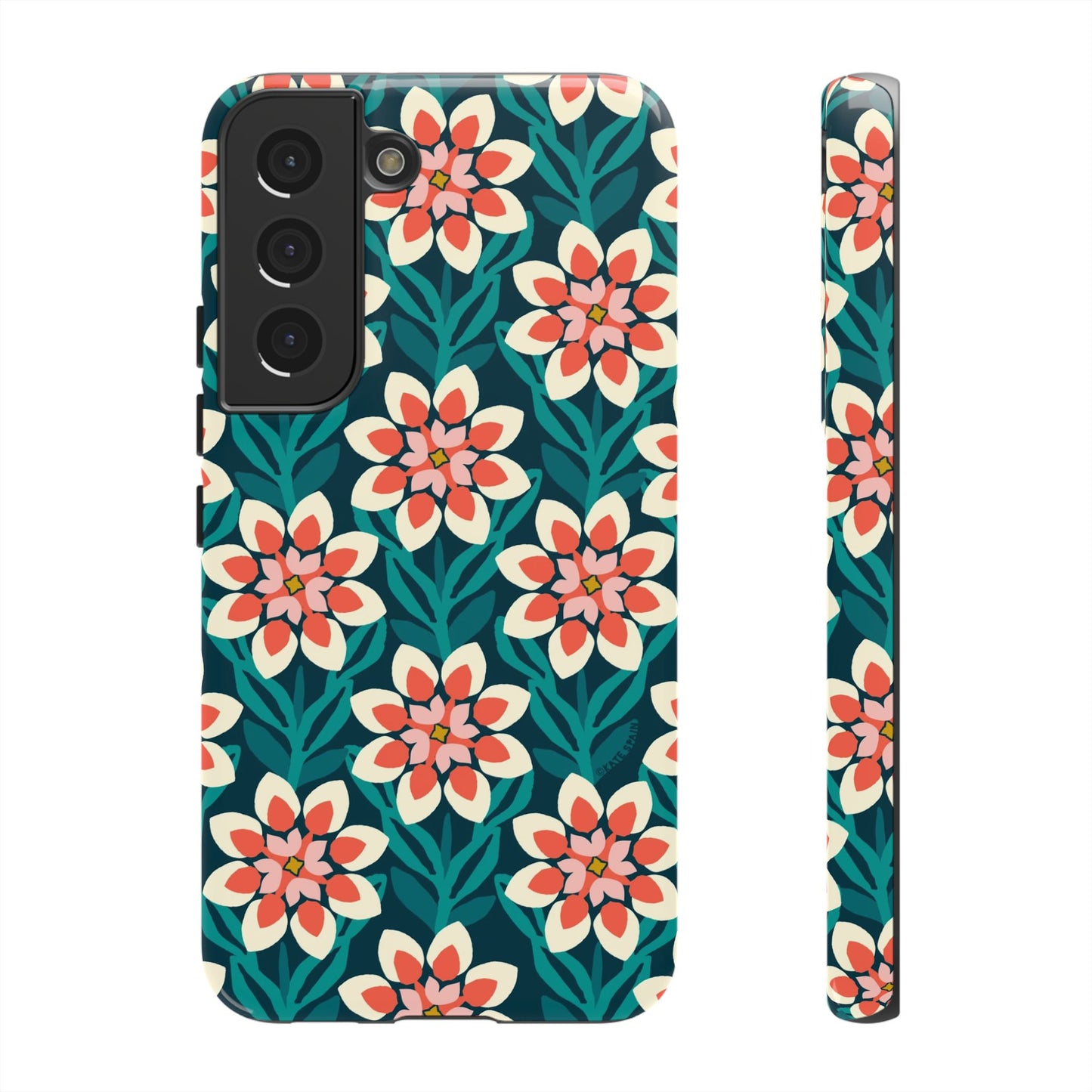 Modern Dahlia Samsung Case - Teal Coral Allover Pattern