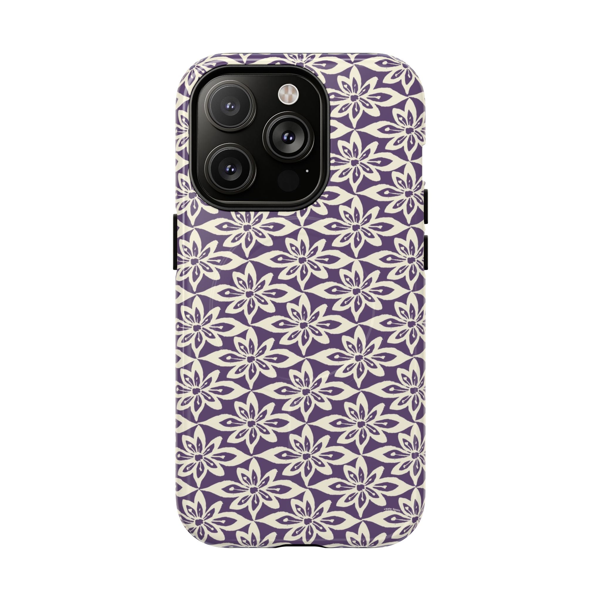 Lily Plum MagSafe iPhone 14 Pro Case – Glossy | graphic white lily print on rich violet — botanical MagSafe case by Kate Spain