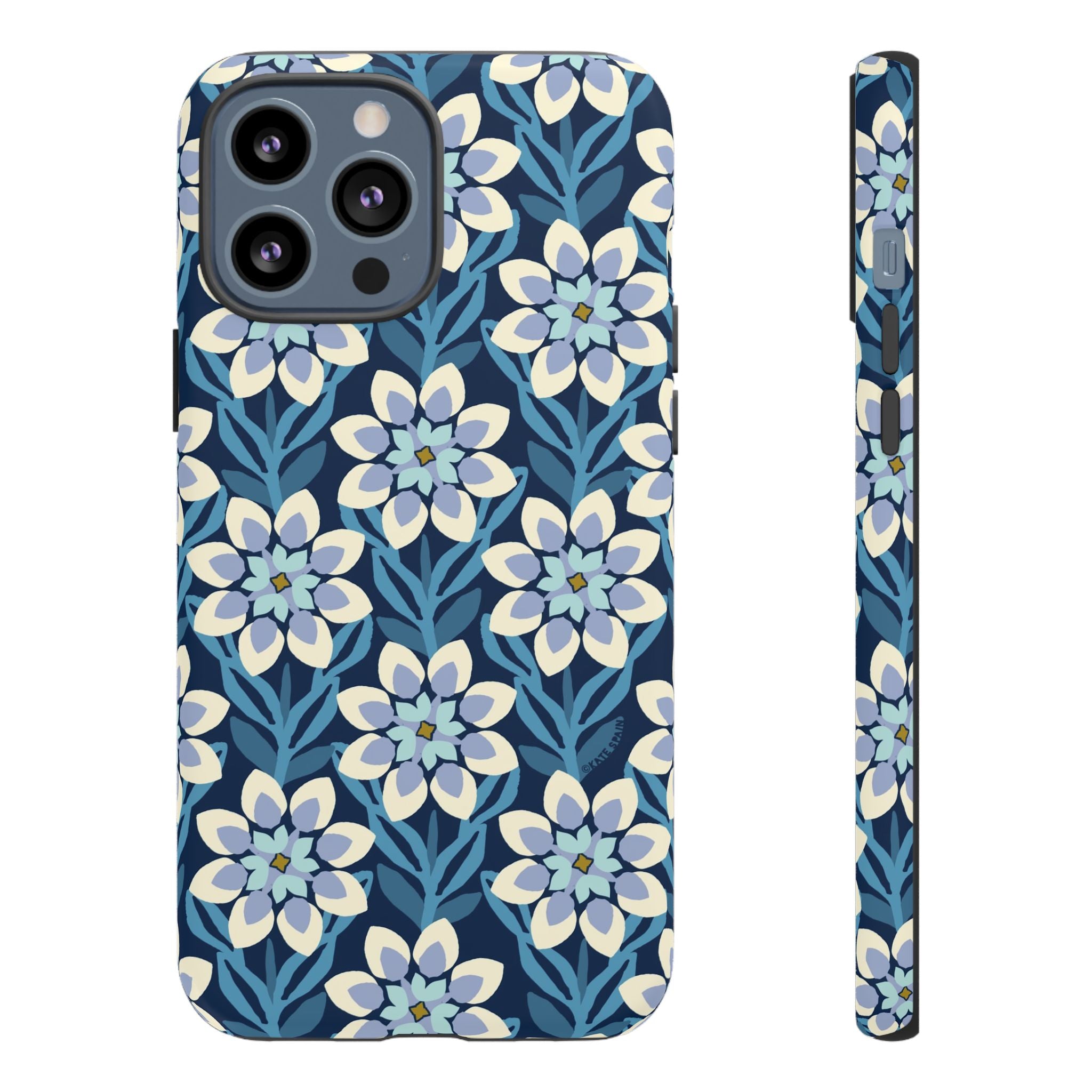 Designer Modern Dahlia Tough iPhone 13 Pro Max Case – Matte | navy, cobalt, white dahlia floral print