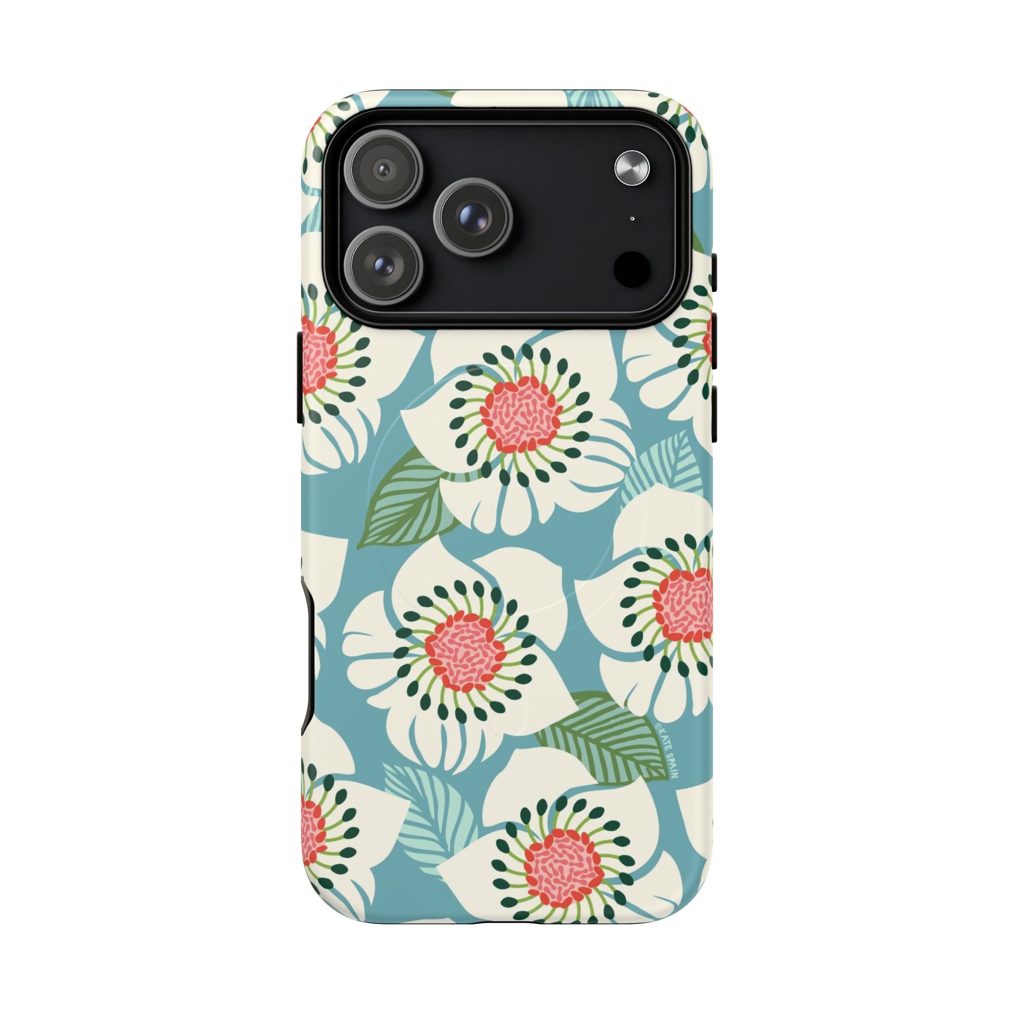 Panache MagSafe iPhone 17 Pro Max Case – Matte | sky blue, pale cream, pink anemone floral print