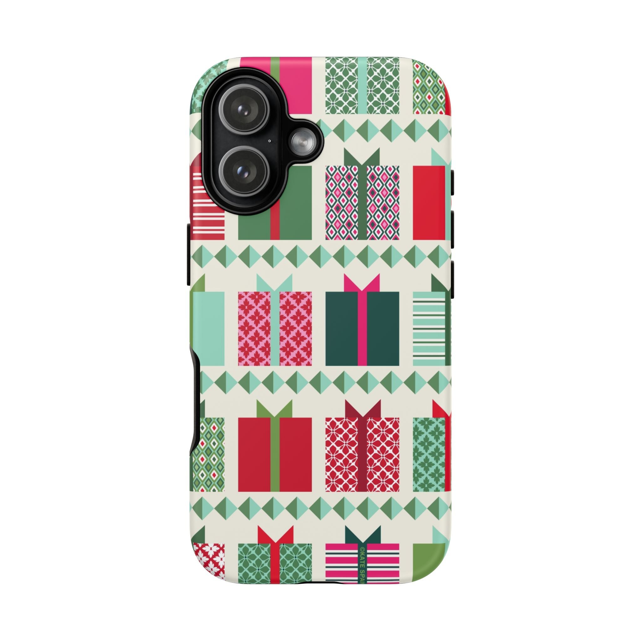 All Wrapped Up Tough iPhone 17 Case – Matte | cream, red, pink, green, mint geometric gift wrap holiday print