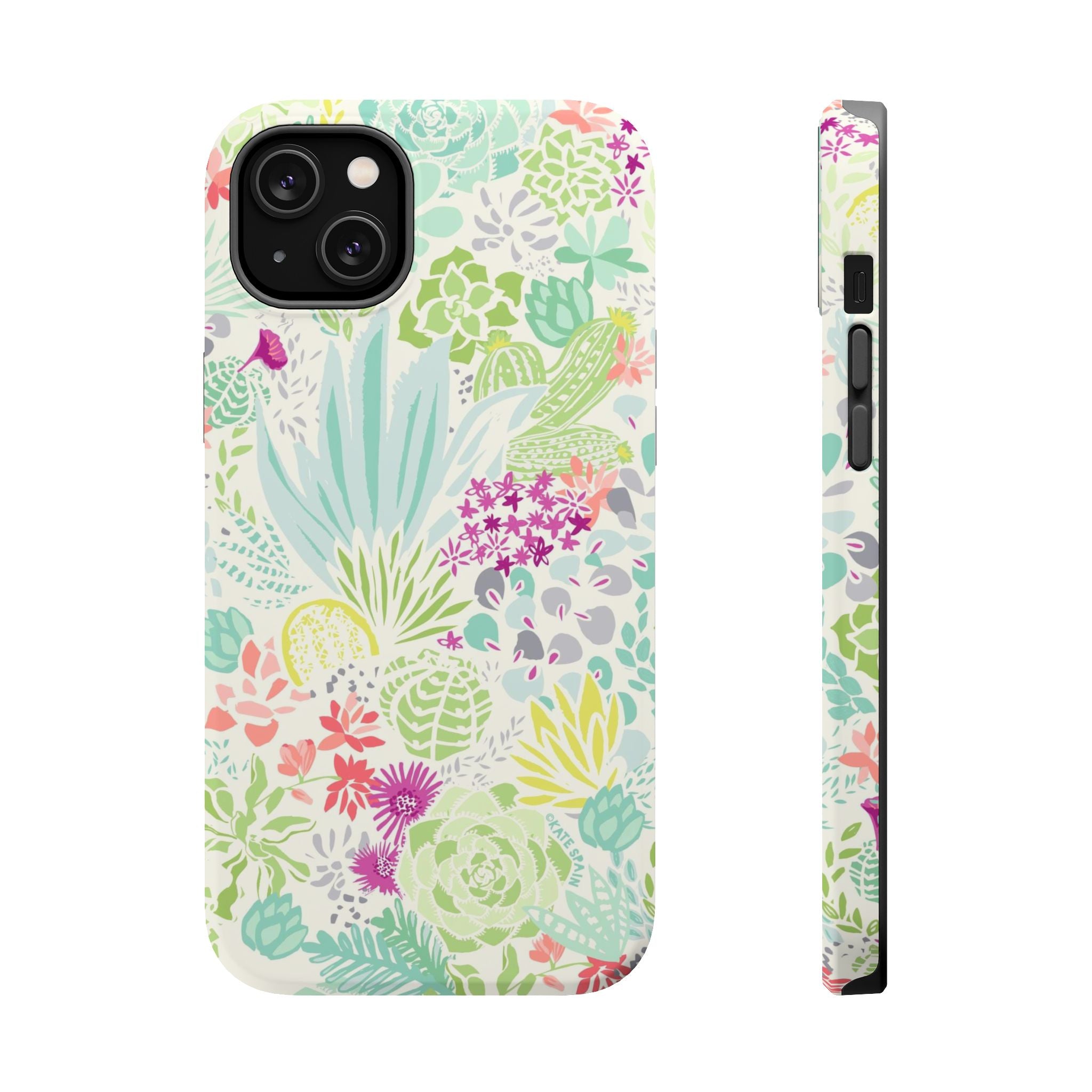 Canyon MagSafe iPhone 14 Plus Case – Matte | aqua, coral, purple, sage green succulent and cactus print