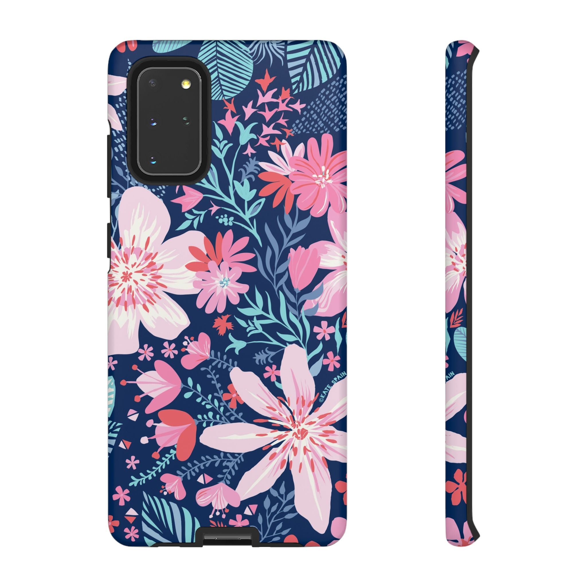 Tropical Bonaire Samsung Galaxy S20+ Case – Matte | navy, pink, white tropical floral botanical print