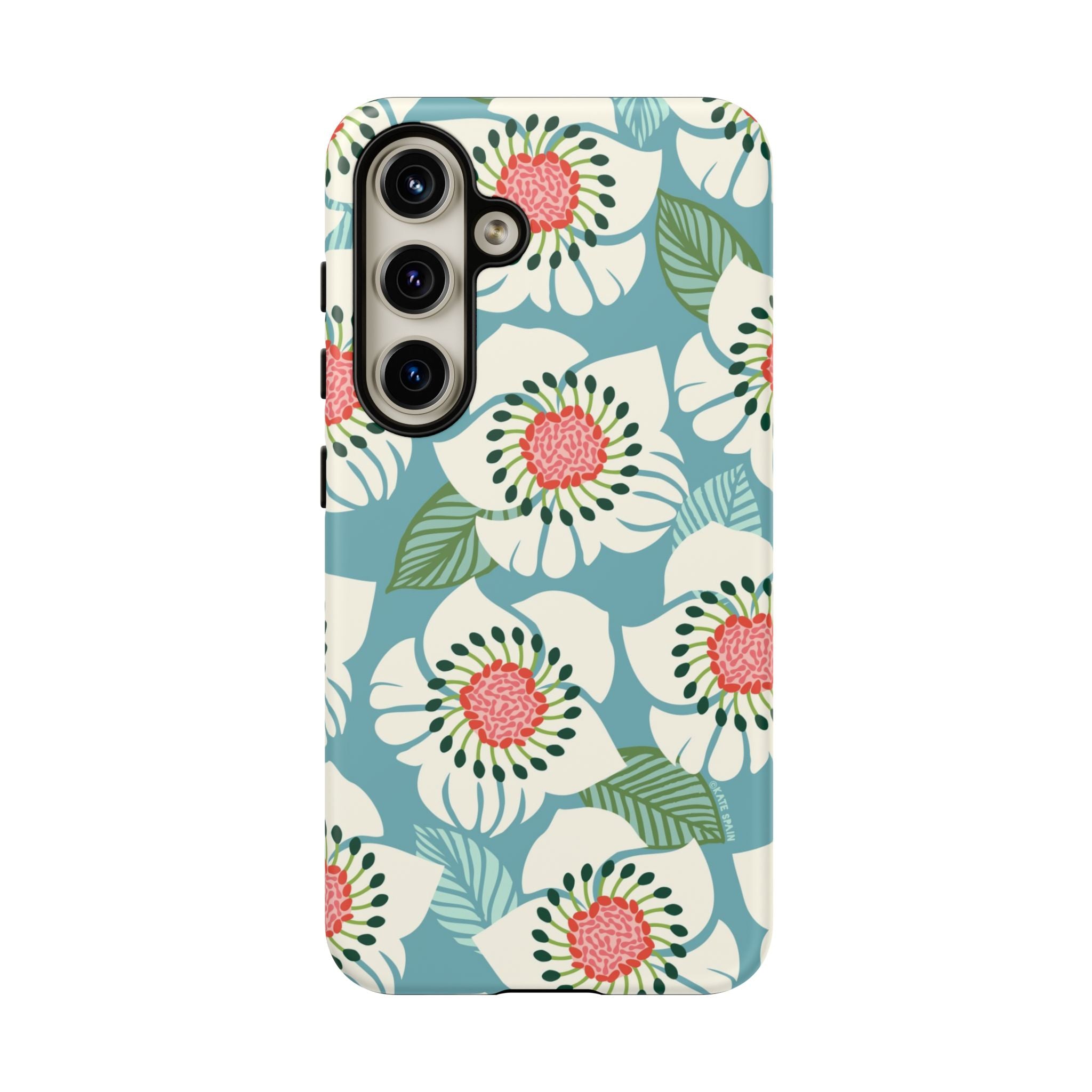 Artistic Panache Samsung Galaxy S24 Case – Matte | sky blue, pale cream, pink anemone floral print
