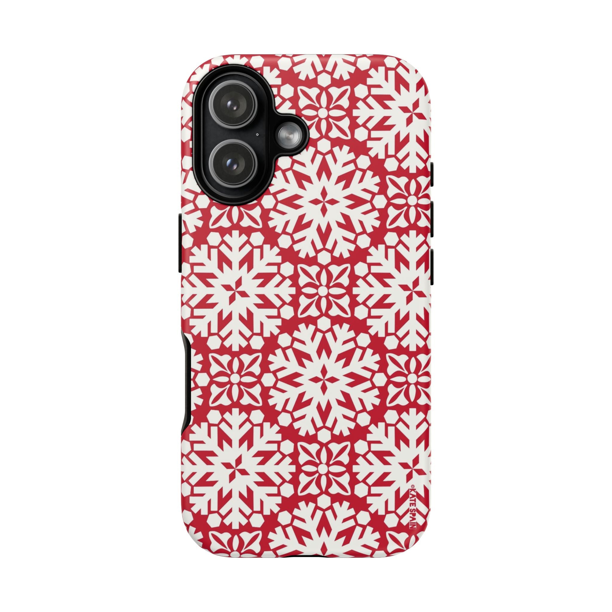 Flurry Tough iPhone 17 Case – Matte | red, cream geometric snowflake medallion print