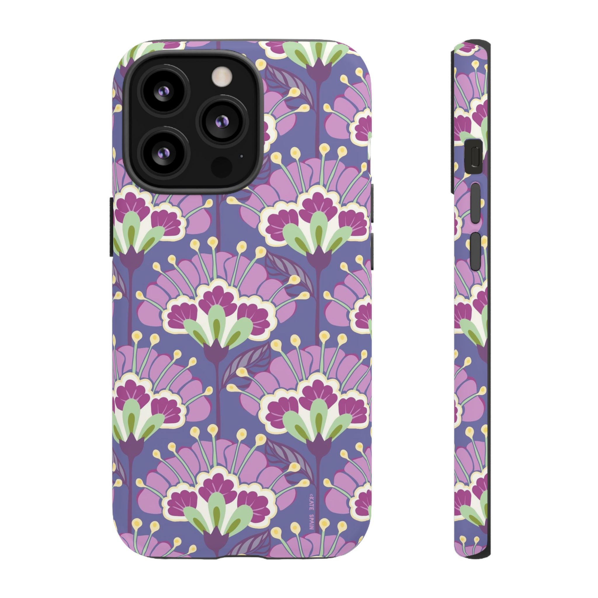Lantern Flower Tough iPhone 13 Pro Case – Matte | periwinkle, purple, mauve, sage botanical lantern floral print