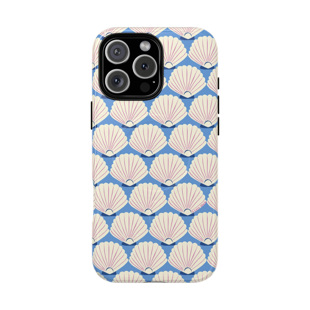 Seashells MagSafe iPhone 16 Pro Max Case – Glossy | periwinkle, cream, blush scallop shell print