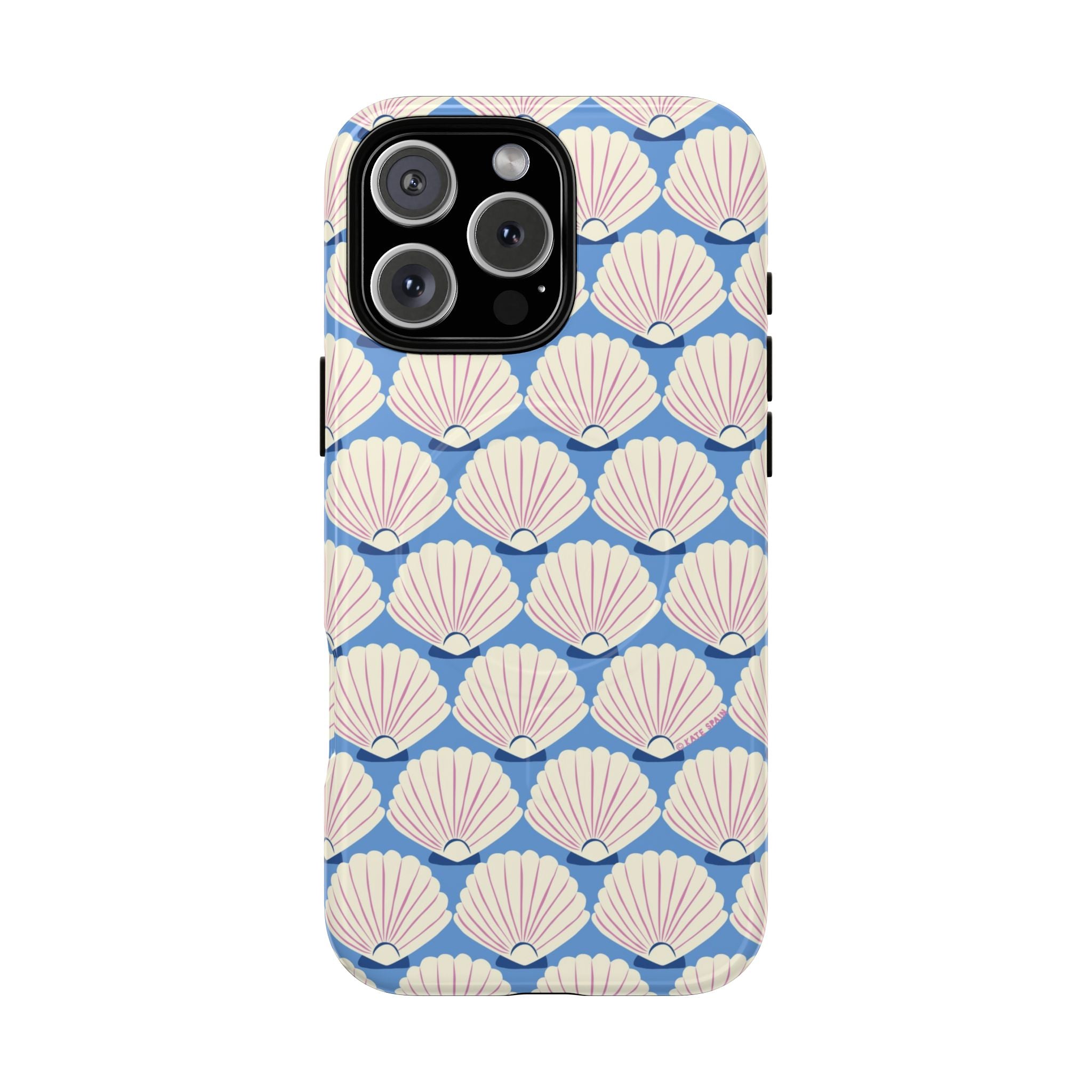 Seashells MagSafe iPhone 16 Pro Max Case – Glossy | periwinkle, cream, blush scallop shell print
