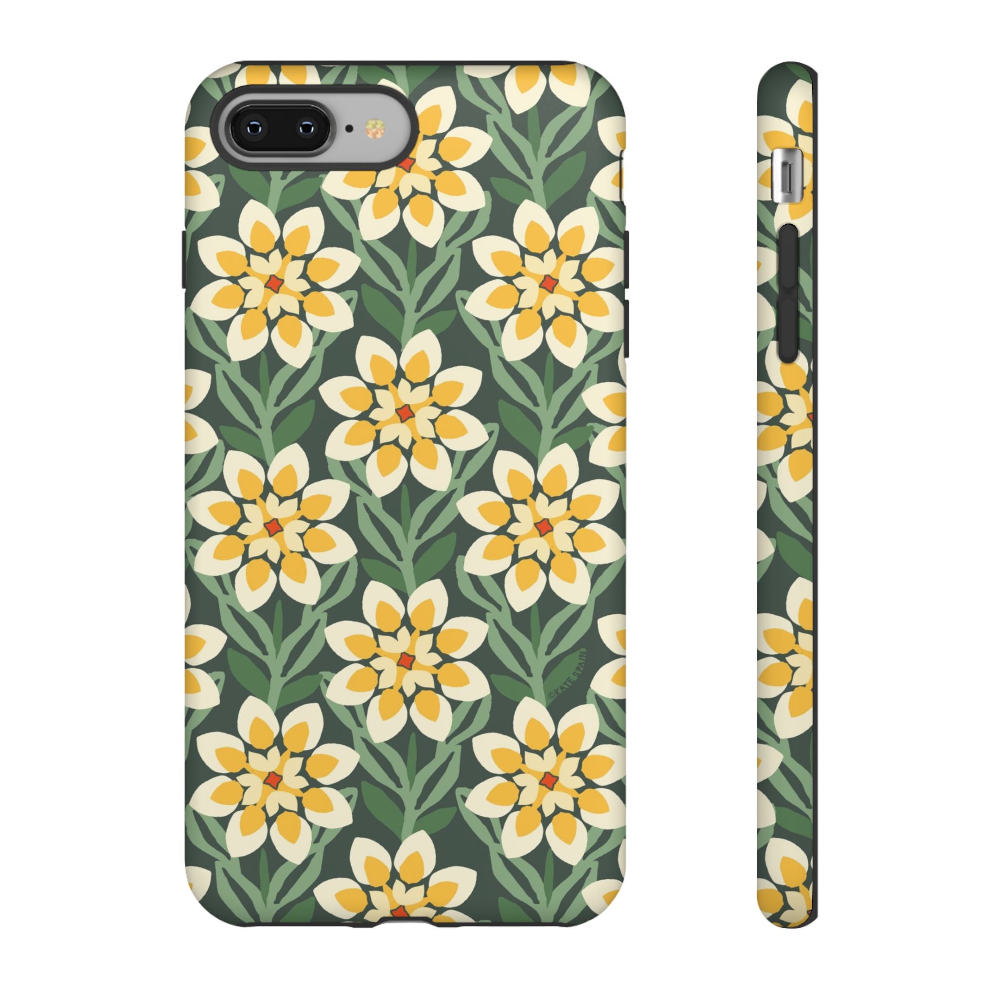 Designer Modern Dahlia Tough iPhone 8 Plus Case – Matte | yellow, cream, green dahlia floral print