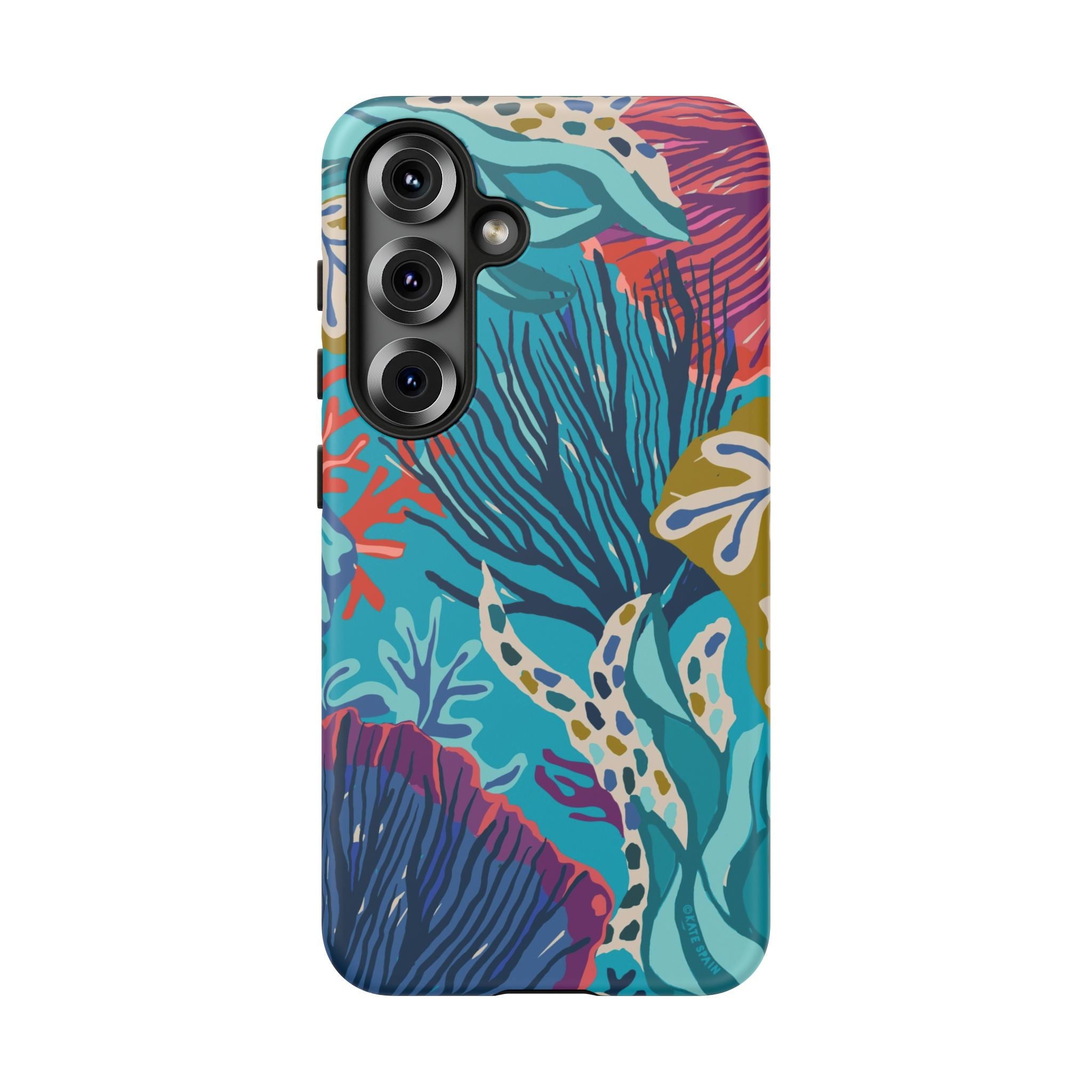 Luxury Reef Samsung Galaxy S25 Case – Glossy | teal, navy, magenta, olive coral reef print