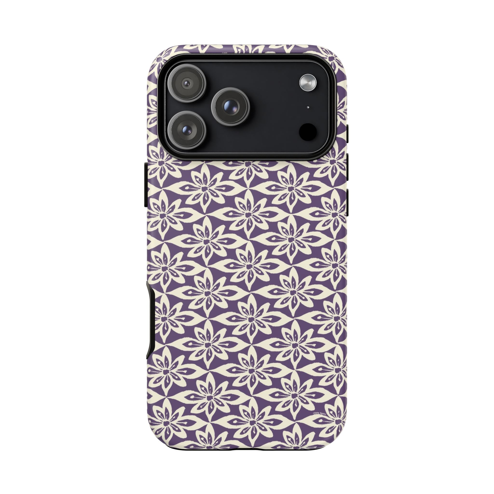 Lily Plum iPhone 17 Pro Case – Matte | graphic white lily print on rich violet — botanical phone case by Kate Spain
