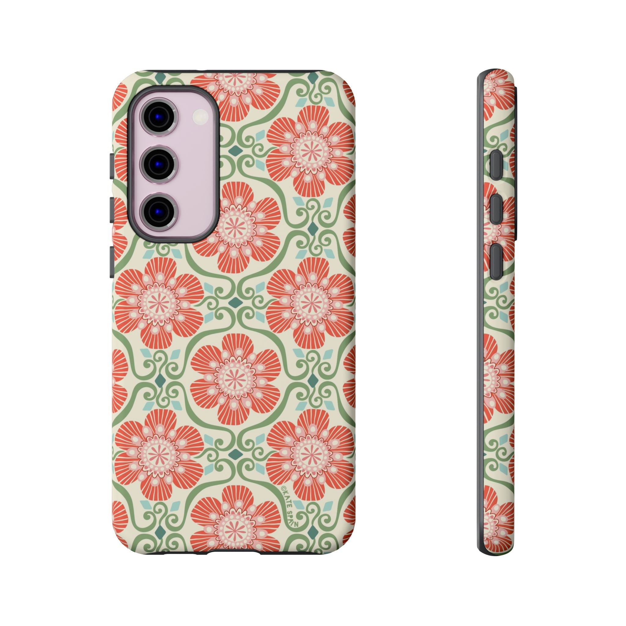 Luxury Barcelona Flowers Samsung Galaxy S23 Plus Case – Matte | cream, coral, sage botanical floral print
