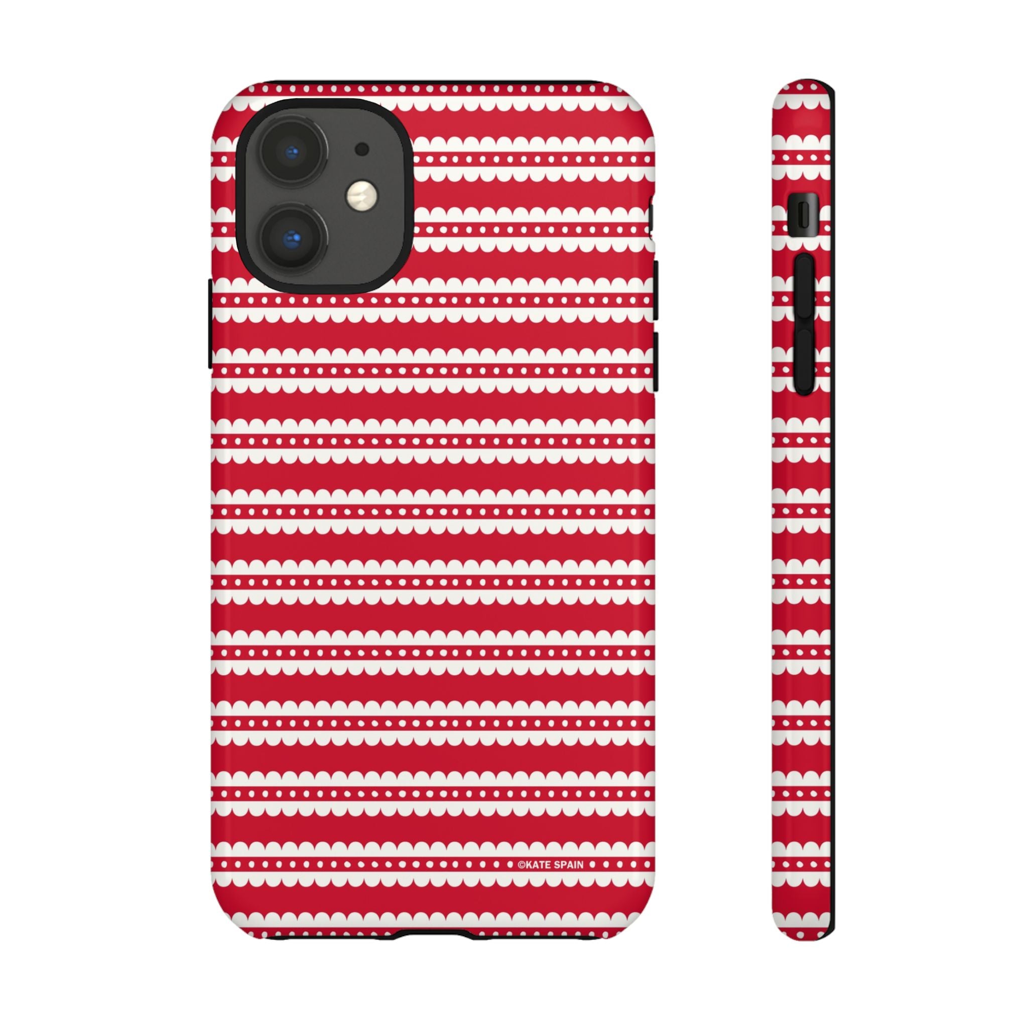 Candy Cane Stripe Tough iPhone 11 Case – Glossy | red, cream scalloped candy cane stripe print