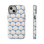 Seashells Tough iPhone 14 Case – Glossy | periwinkle, cream, blush scallop shell print