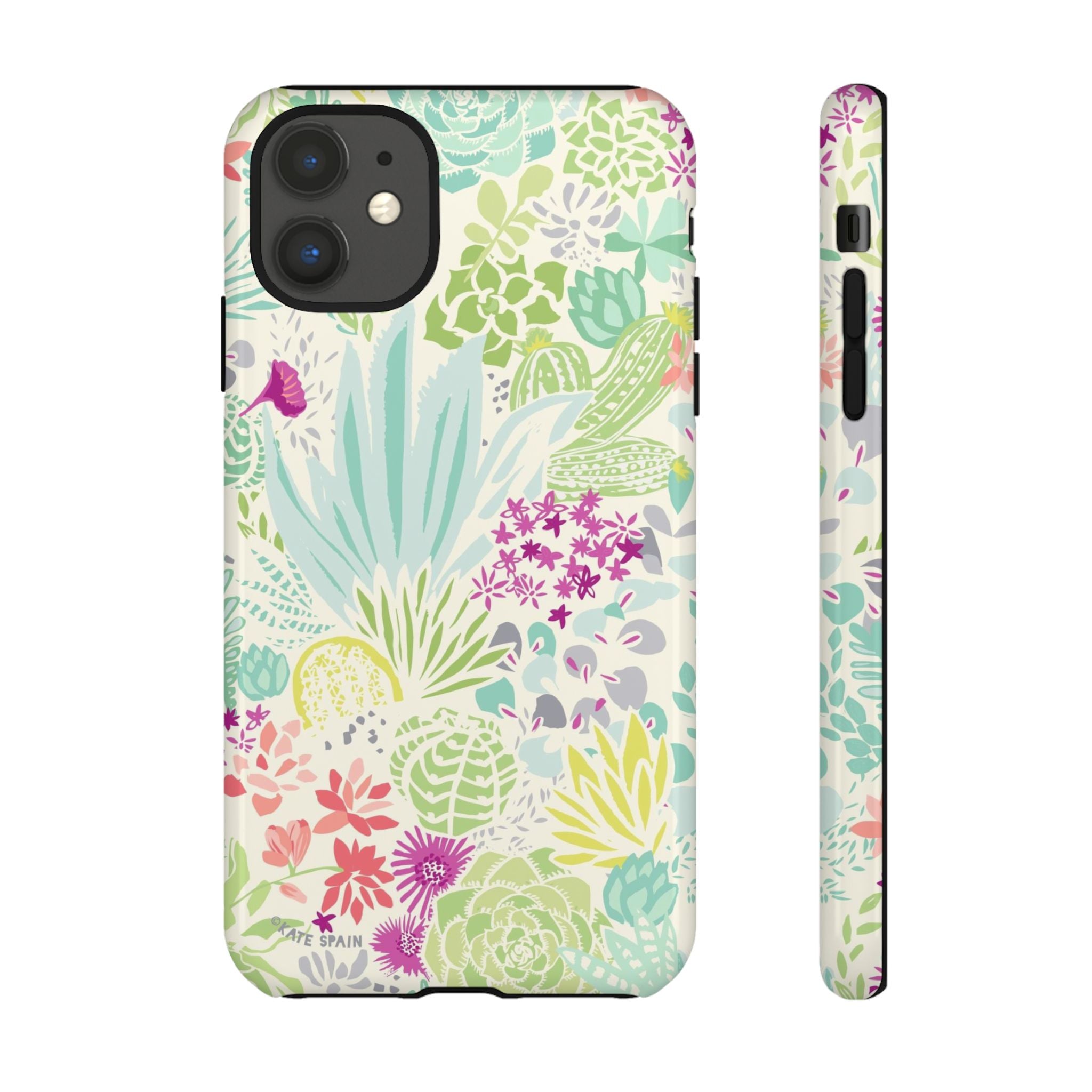 Canyon Tough iPhone 11 Case – Glossy | cream, sage, aqua, mauve, fuschia botanical succulent print