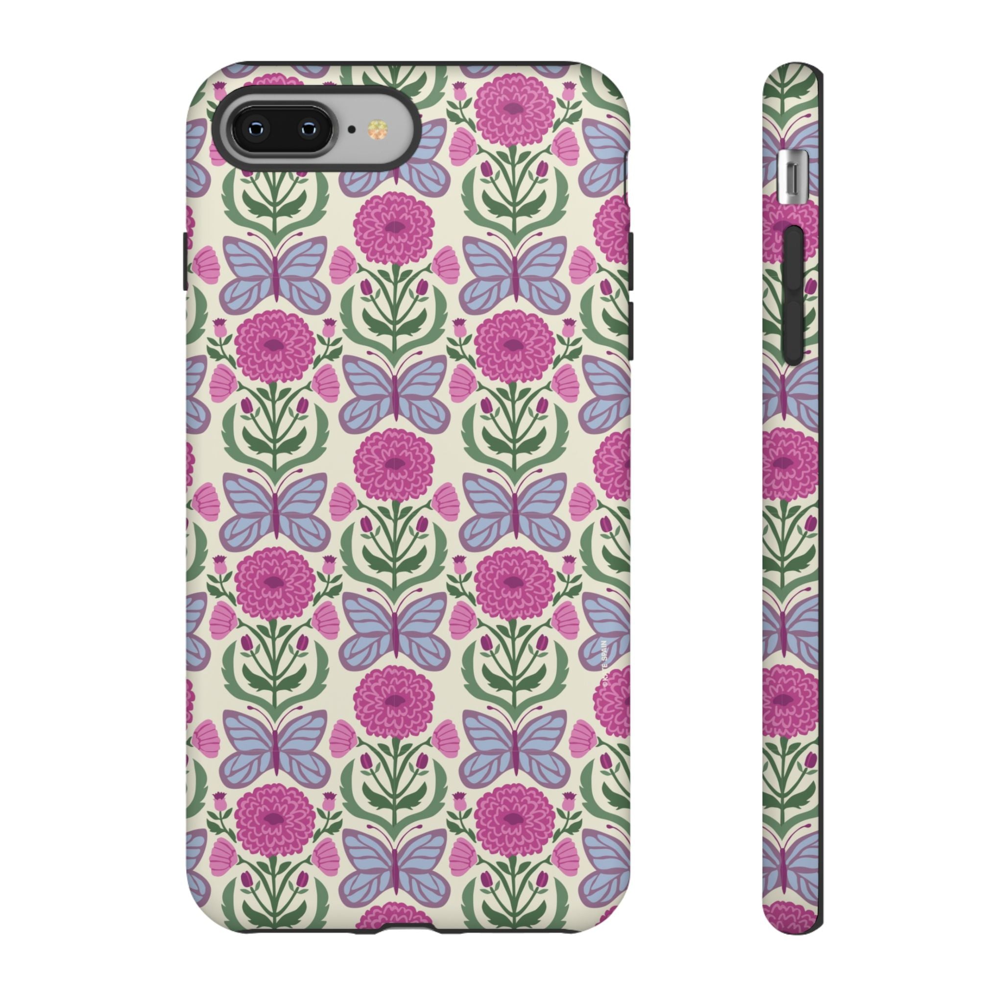 Butterfly Tough iPhone 8 Plus Case – Matte | cream, magenta, periwinkle butterfly floral print