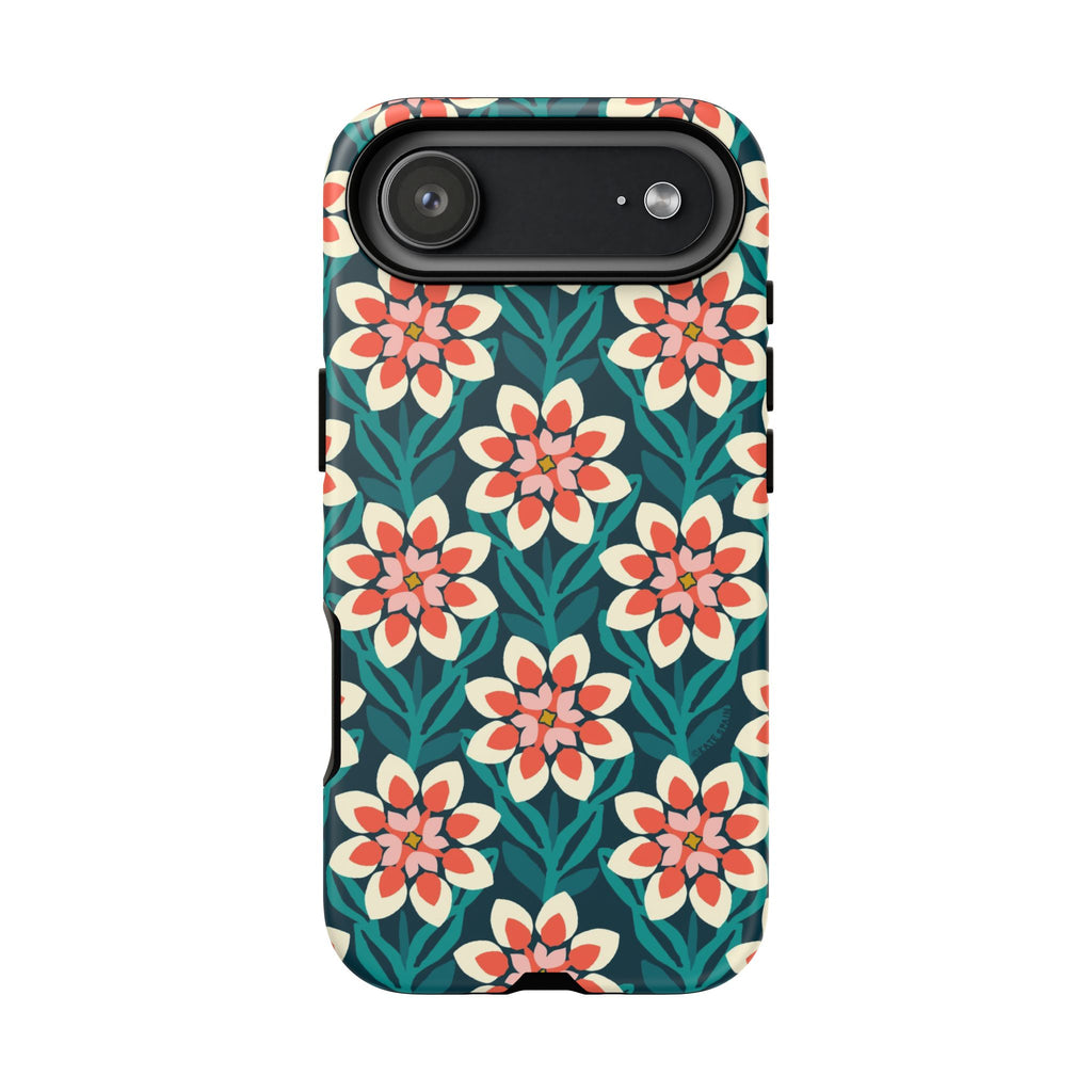 Modern Dahlia Tough iPhone 17 Air Case – Matte | teal, coral, cream geometric dahlia floral print