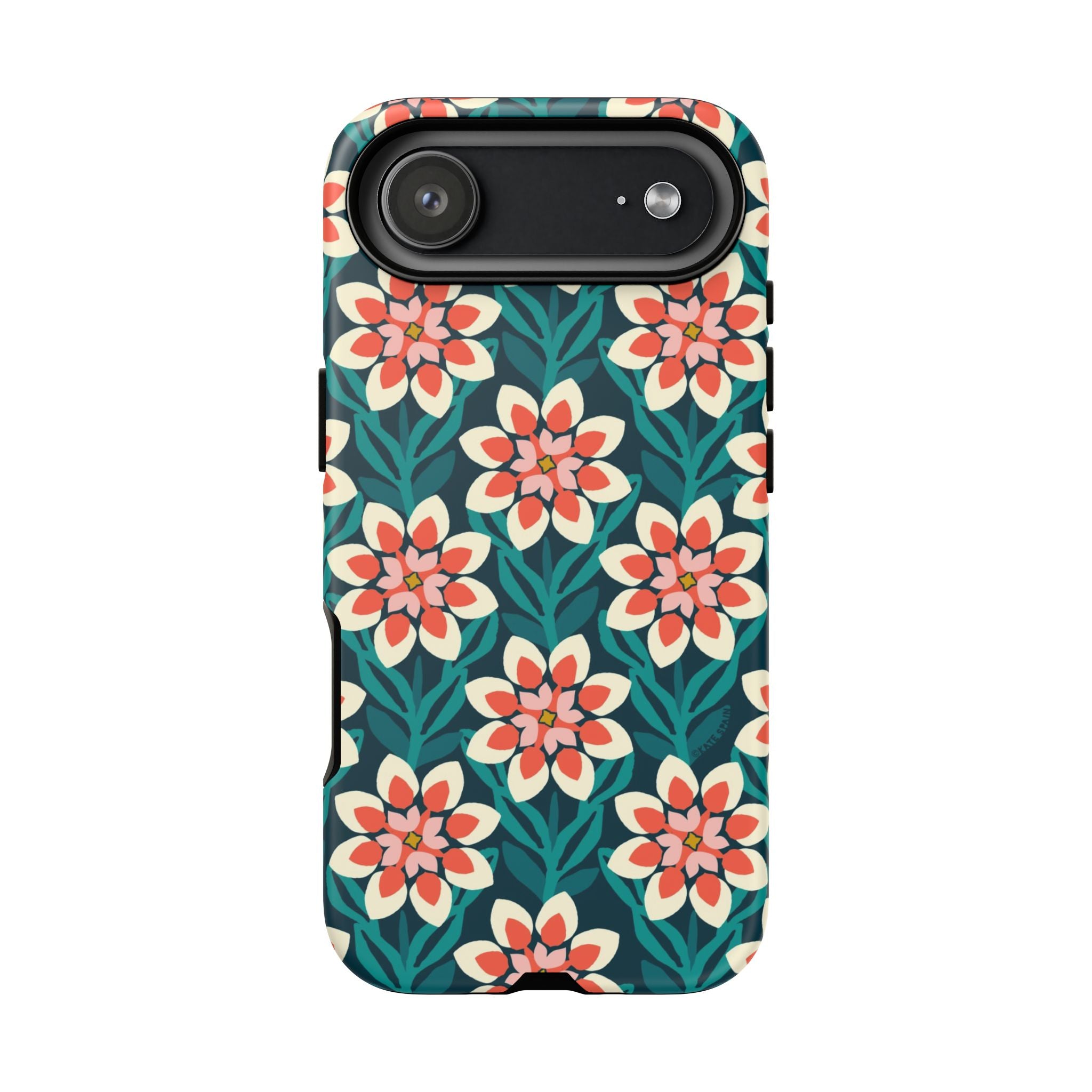 Modern Dahlia Tough iPhone 17 Air Case – Matte | teal, coral, cream geometric dahlia floral print