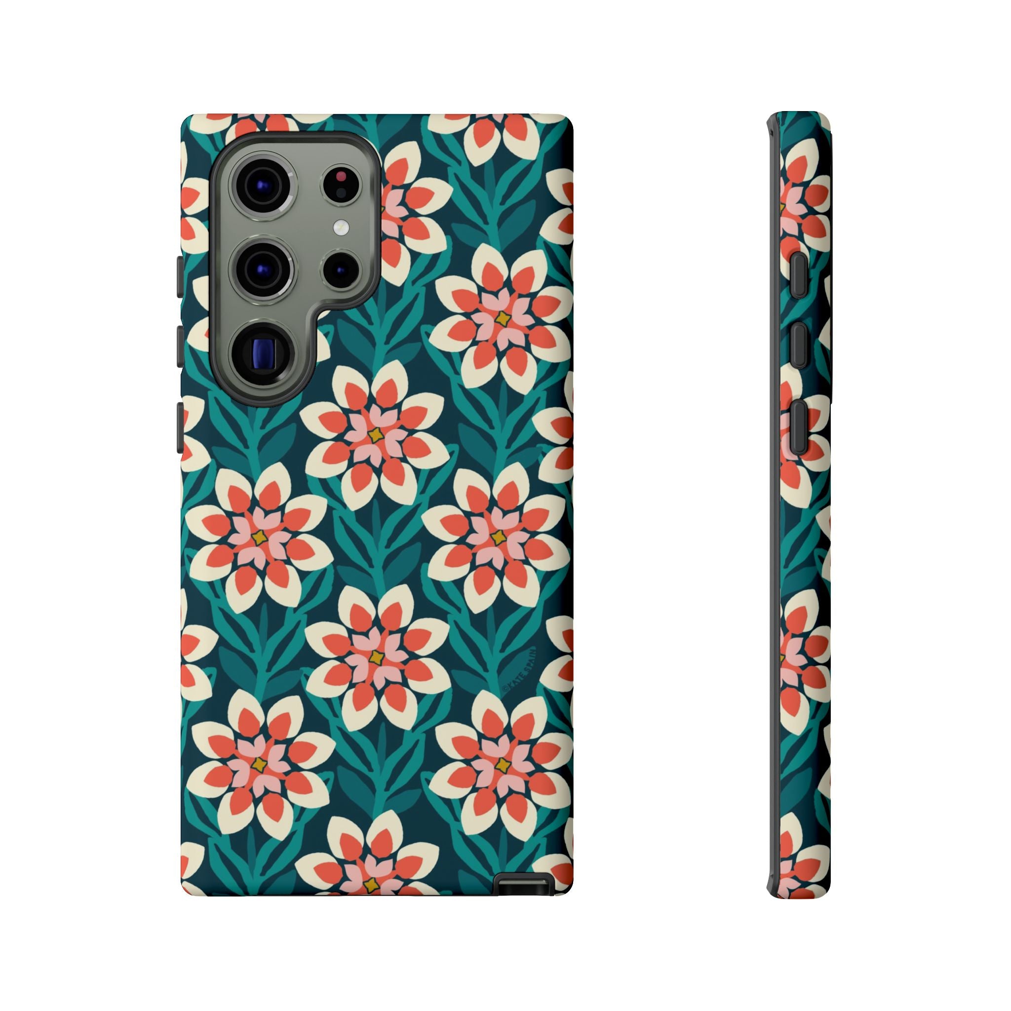 Luxury Modern Dahlia Samsung Galaxy S23 Ultra Case – Matte | teal, coral, pink, cream modern dahlia print