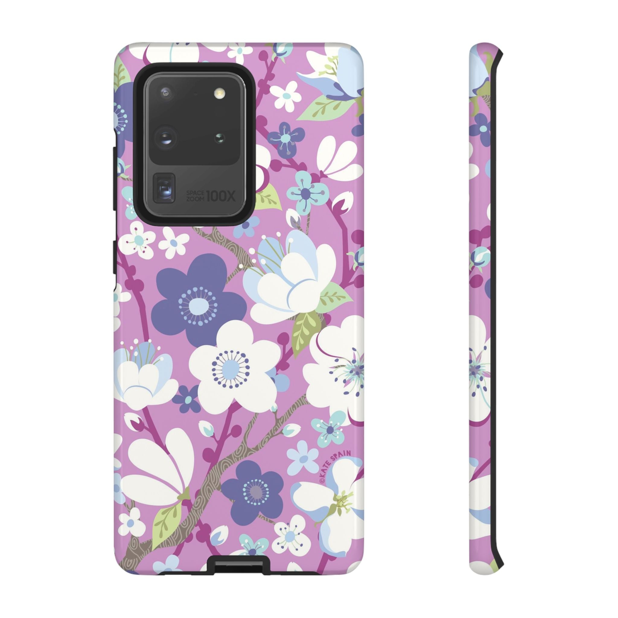 Cherry Blossom Samsung Galaxy S20 Ultra Case – Glossy | mauve, white, periwinkle cherry blossom floral print