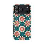 Modern Dahlia Tough iPhone 17 Pro Max Case – Matte | teal, coral, cream geometric dahlia floral print