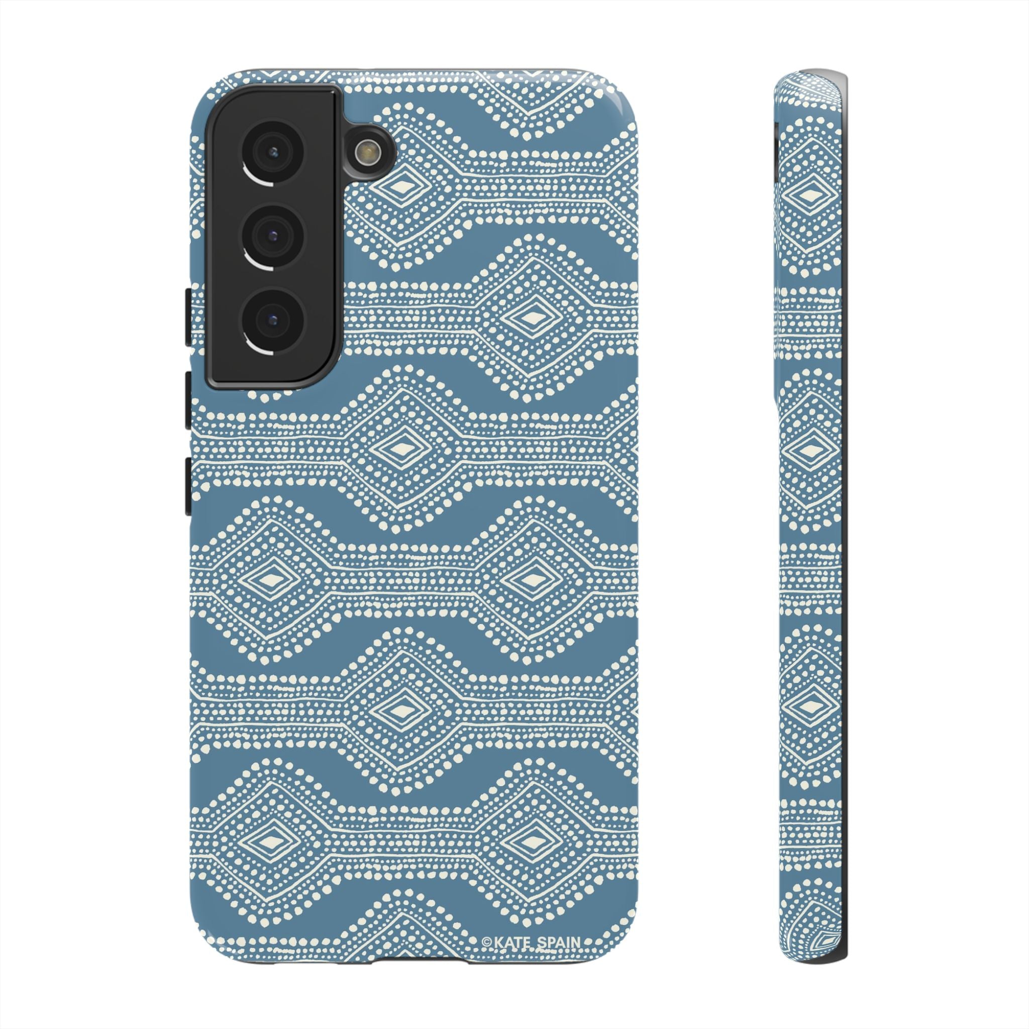 Luxury Diamond Dots Samsung Galaxy S22 Case – Glossy | blue, cream geometric diamond dot lattice print
