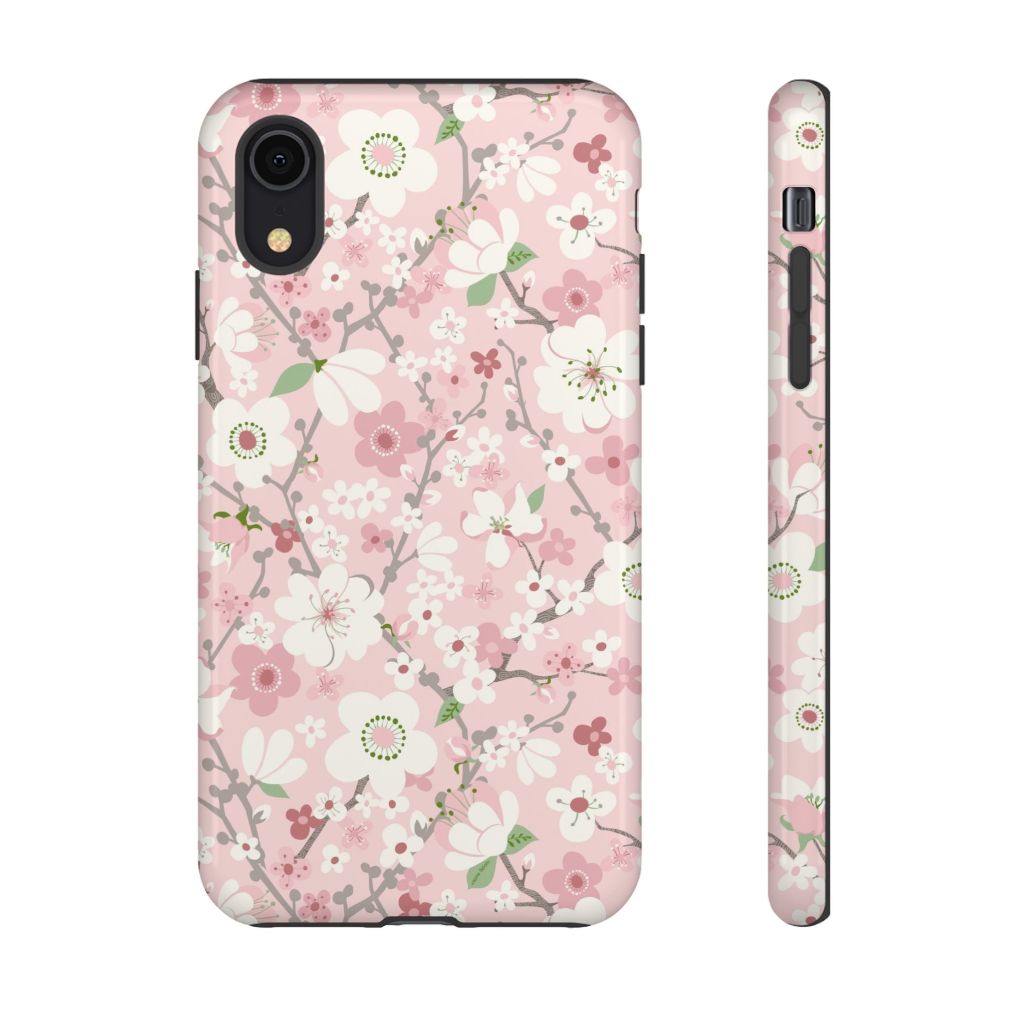 Luxury Pink Cherry Blossom Tough iPhone XR Case – Glossy | light pink, white, cherry blossom floral print