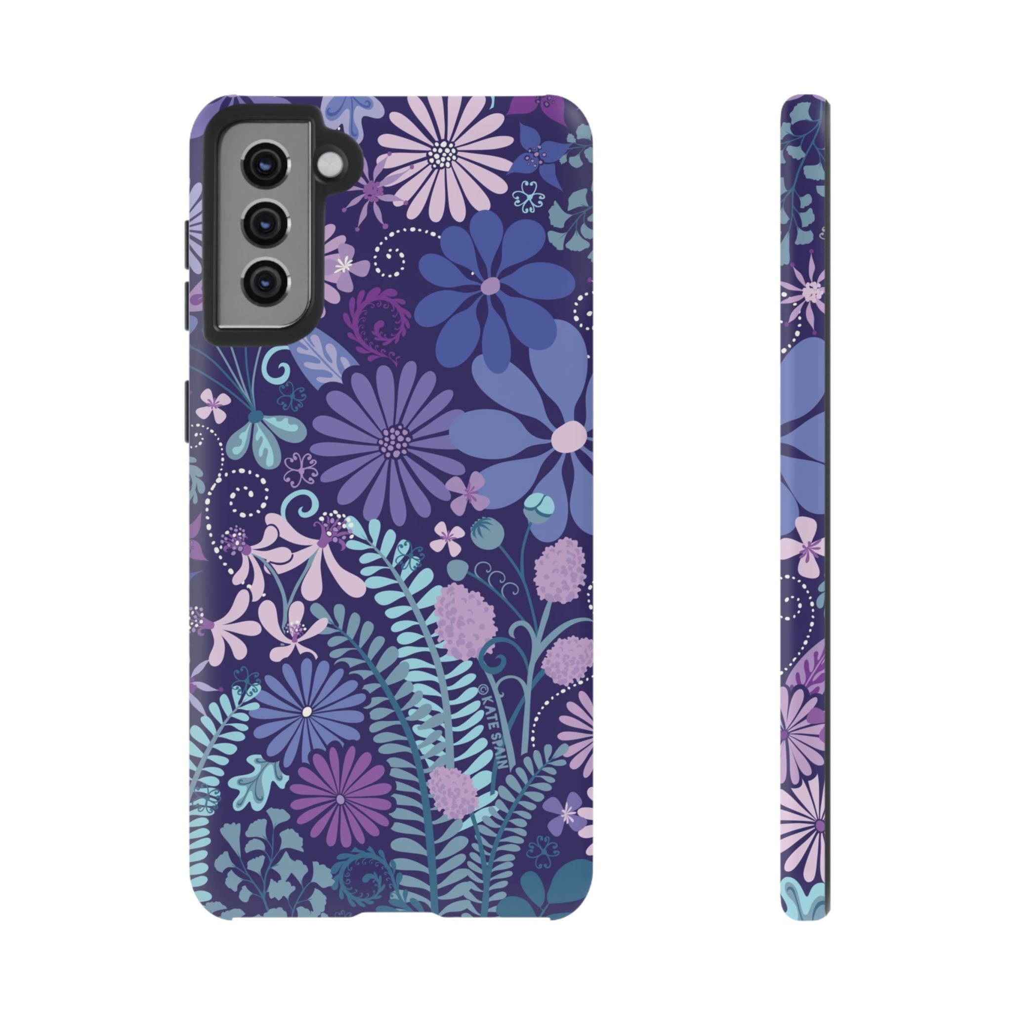 Luxury Terrain Samsung Galaxy S21 Plus Case – Matte | navy, purple, aqua botanical woodland floral print