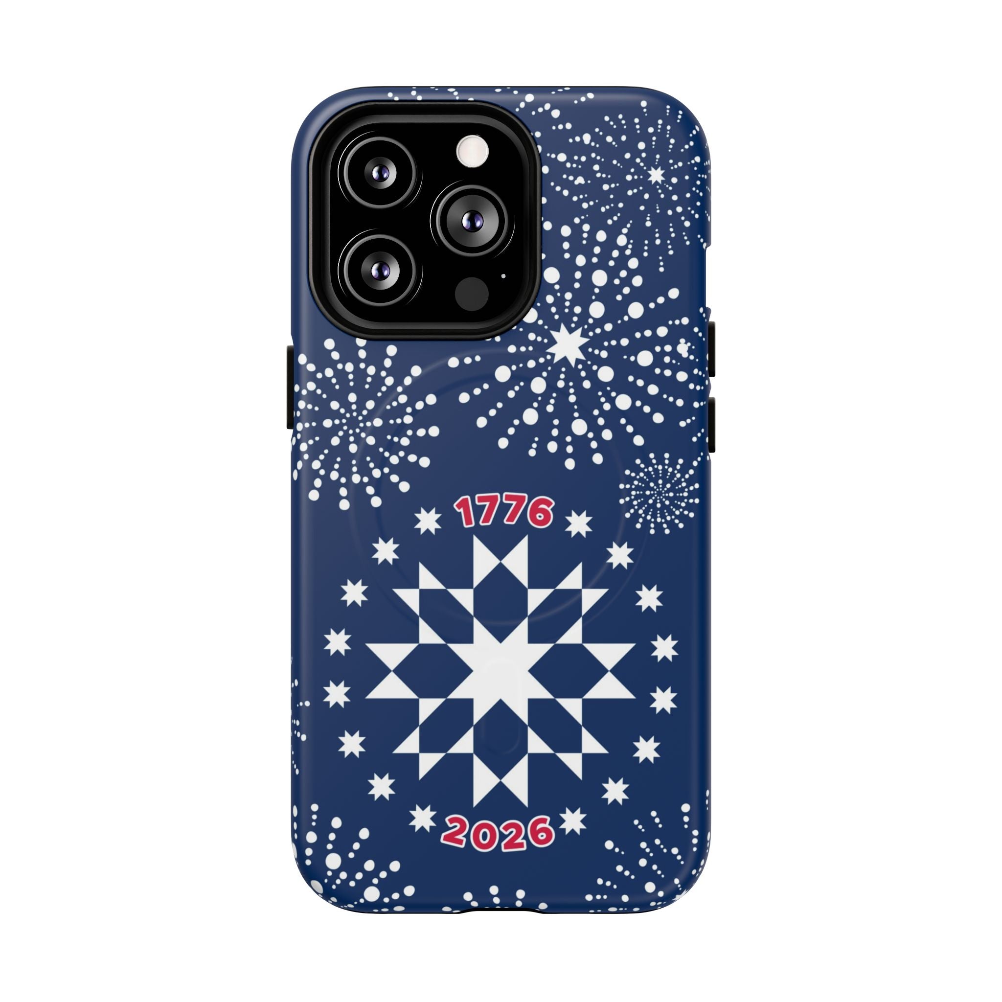 250th Fireworks MagSafe iPhone 13 Pro Case – Matte | navy, white patriotic star quilt fireworks print