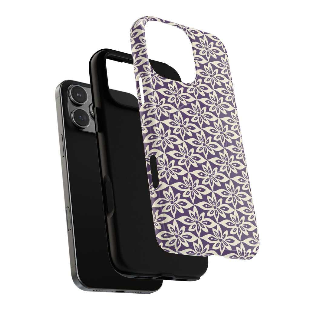 Lily Plum MagSafe iPhone 16 Pro Max Case – Glossy | angled view showing camera cutout and buttons — botanical MagSafe case by Kate Spain