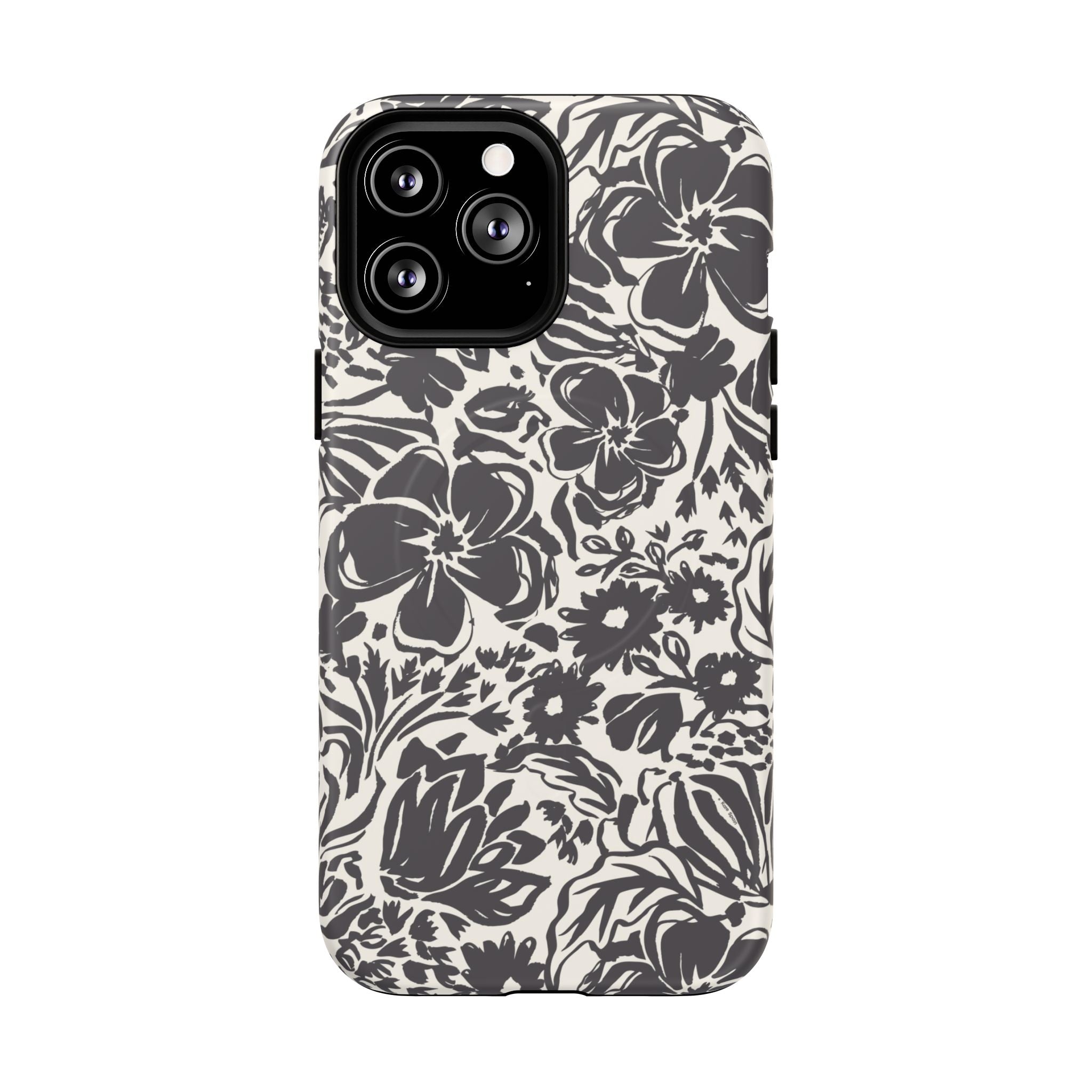 Rhapsody Black MagSafe iPhone 13 Pro Max Matte case — bold charcoal floral print on cream by Kate Spain