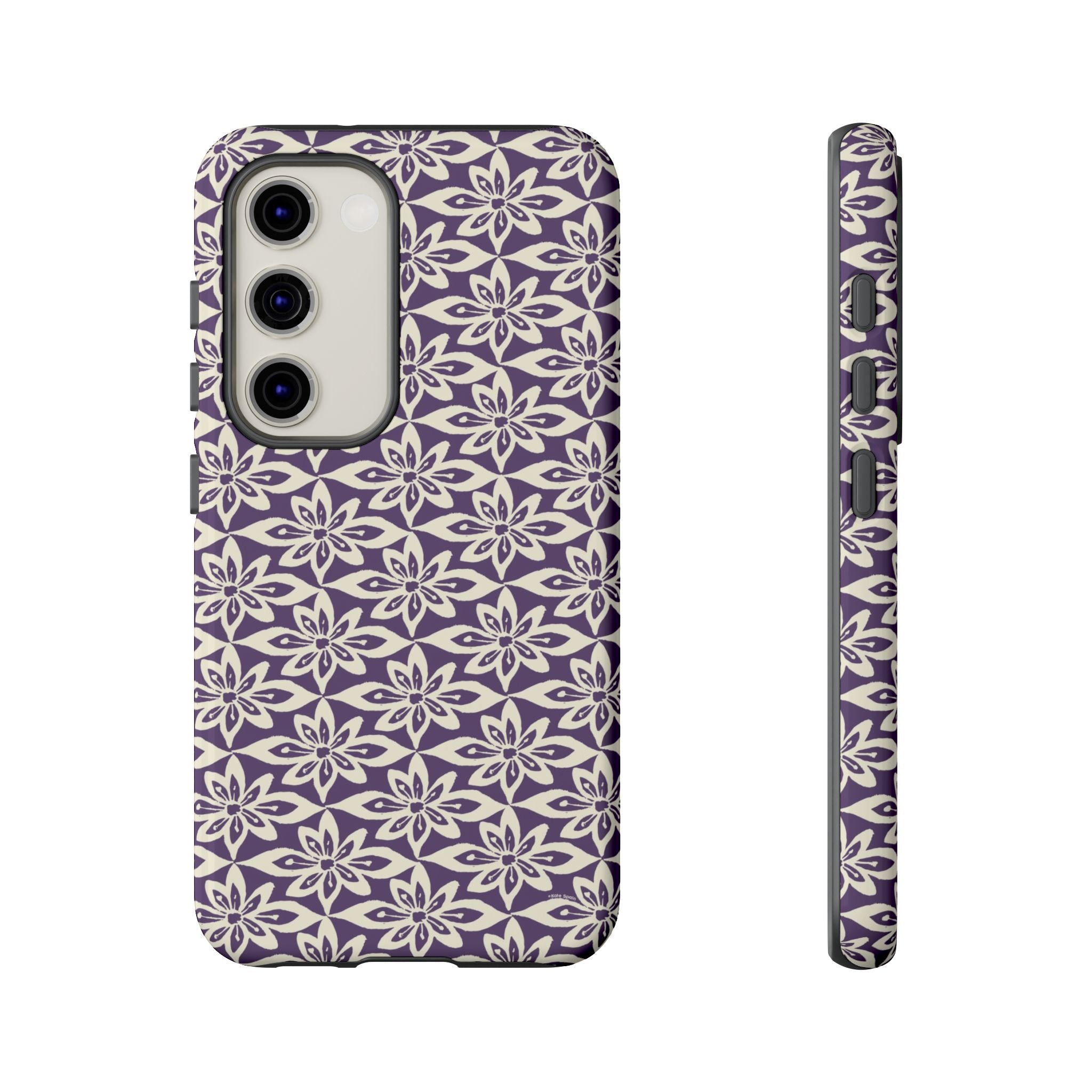 Lily Plum Samsung Galaxy S23 Glossy case — graphic white lily print on rich violet — botanical phone case by Kate Spain
