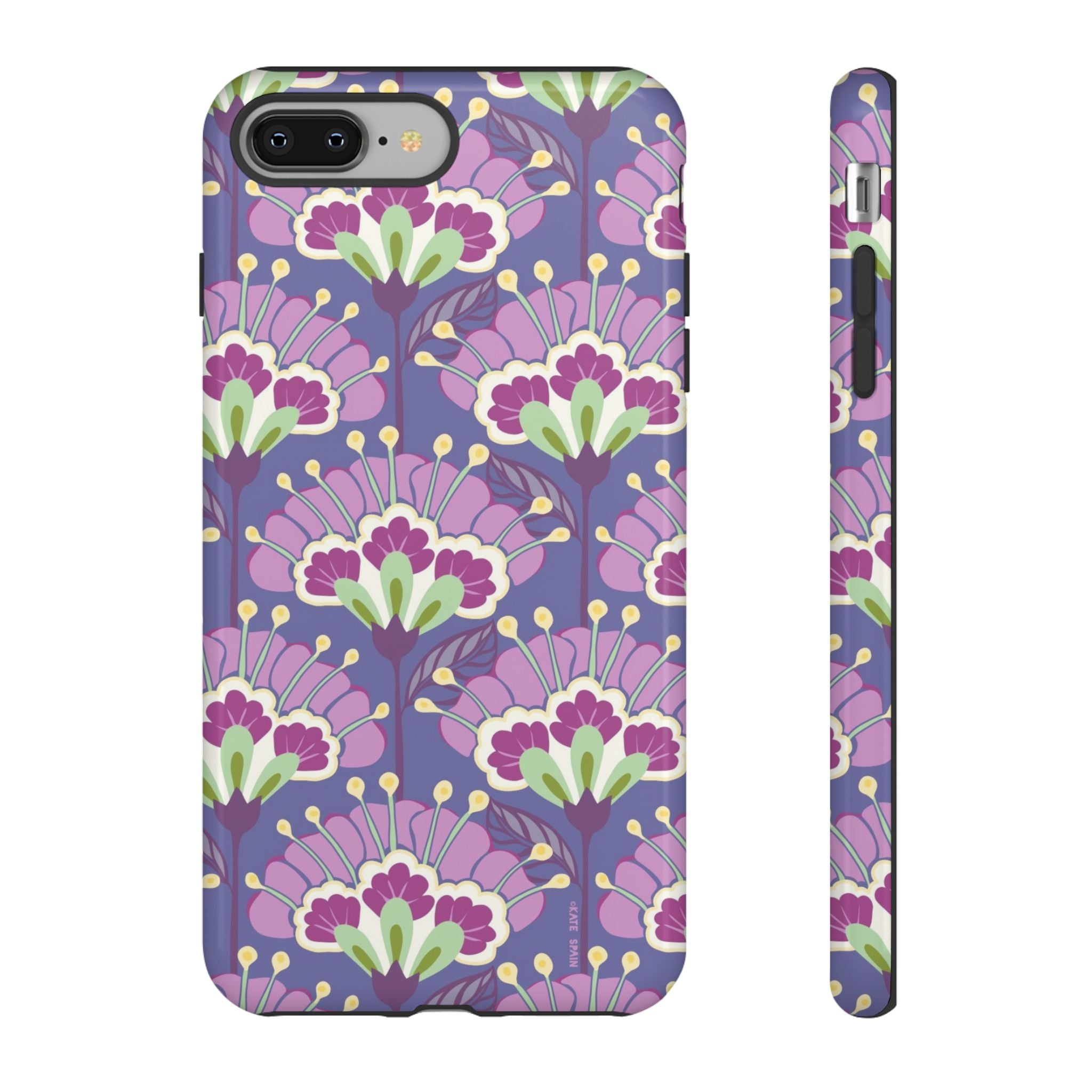 Lantern Flower Tough iPhone 8 Plus Case – Glossy | periwinkle, purple, mauve, sage botanical lantern floral print