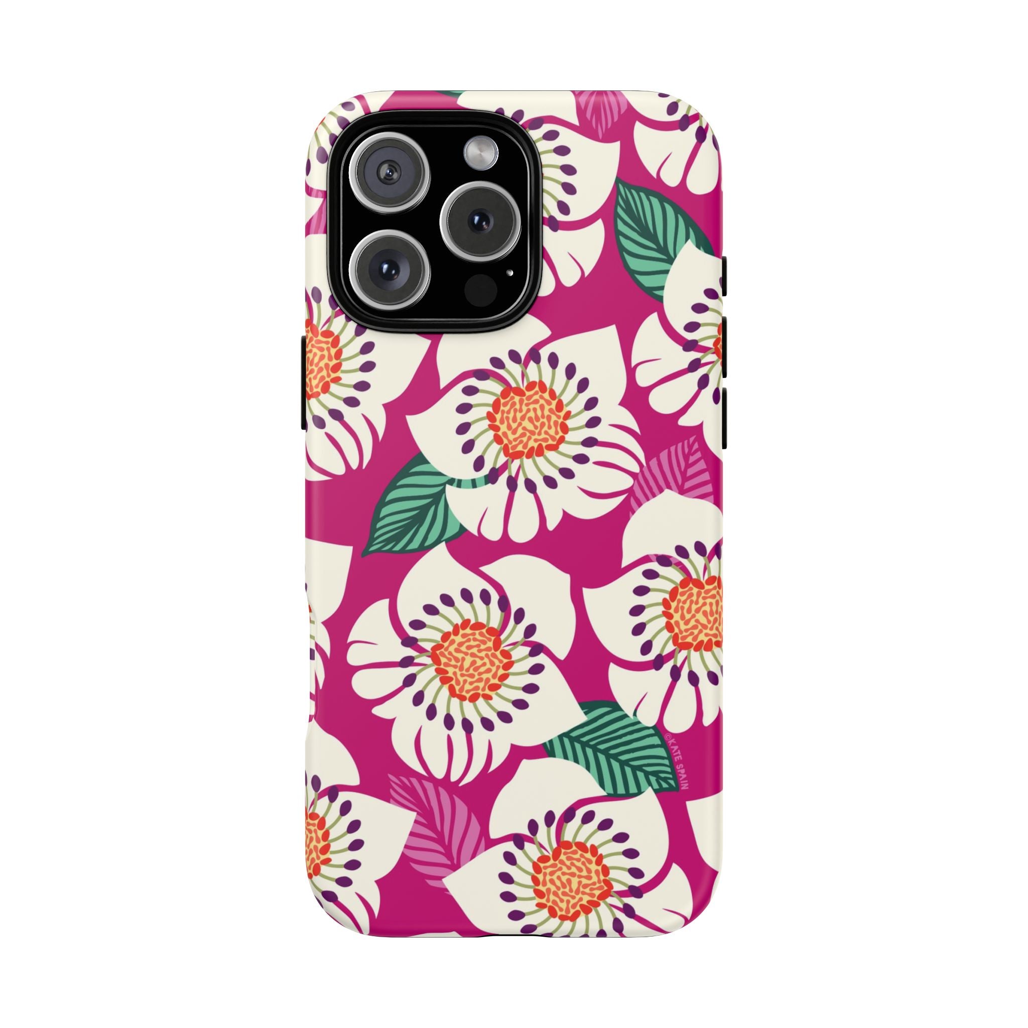 Panache Rose Tough iPhone 16 Pro Max Case – Matte | berry, cream white, peach anemone floral print