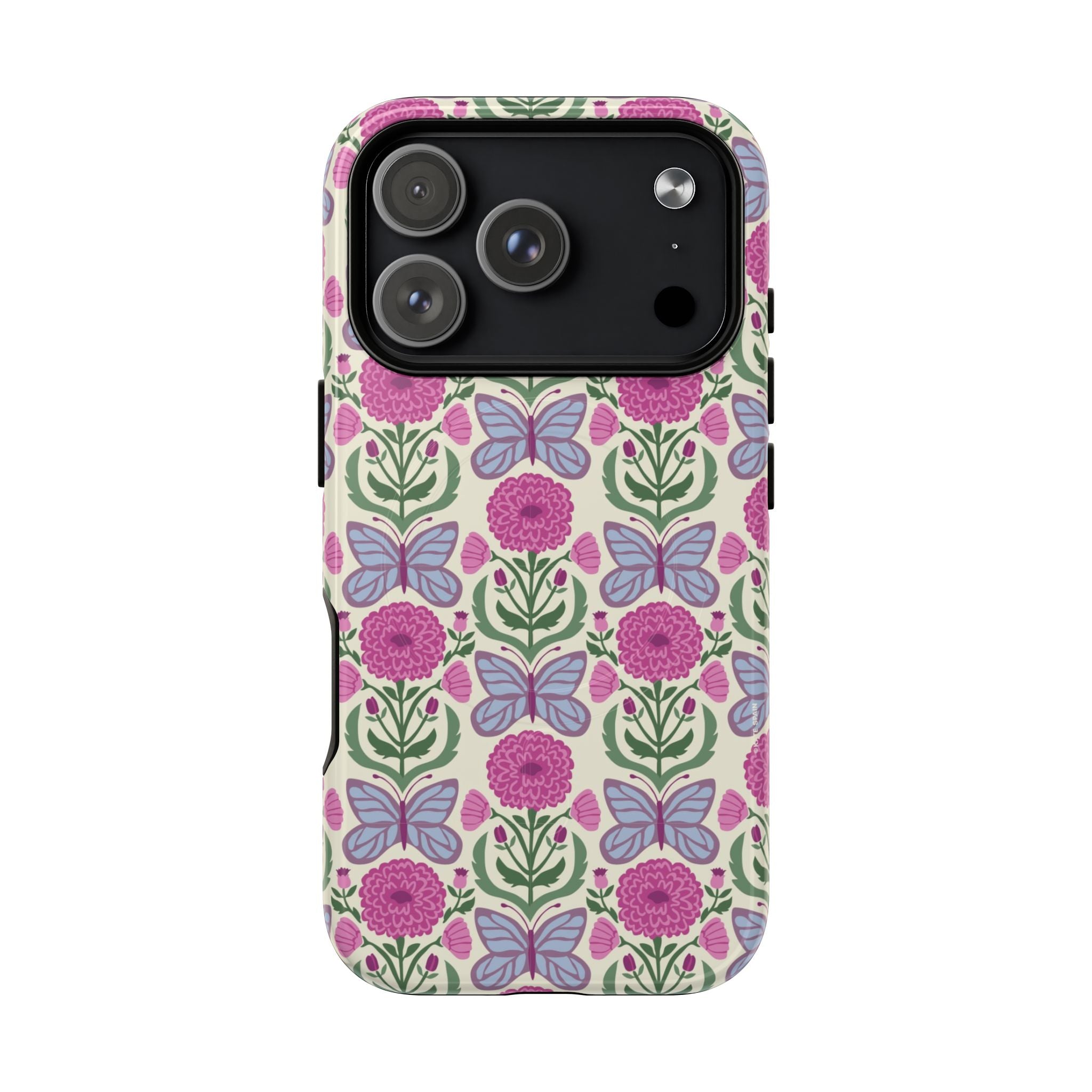 Butterfly MagSafe iPhone 17 Pro Case – Glossy | cream, magenta, periwinkle butterfly floral print
