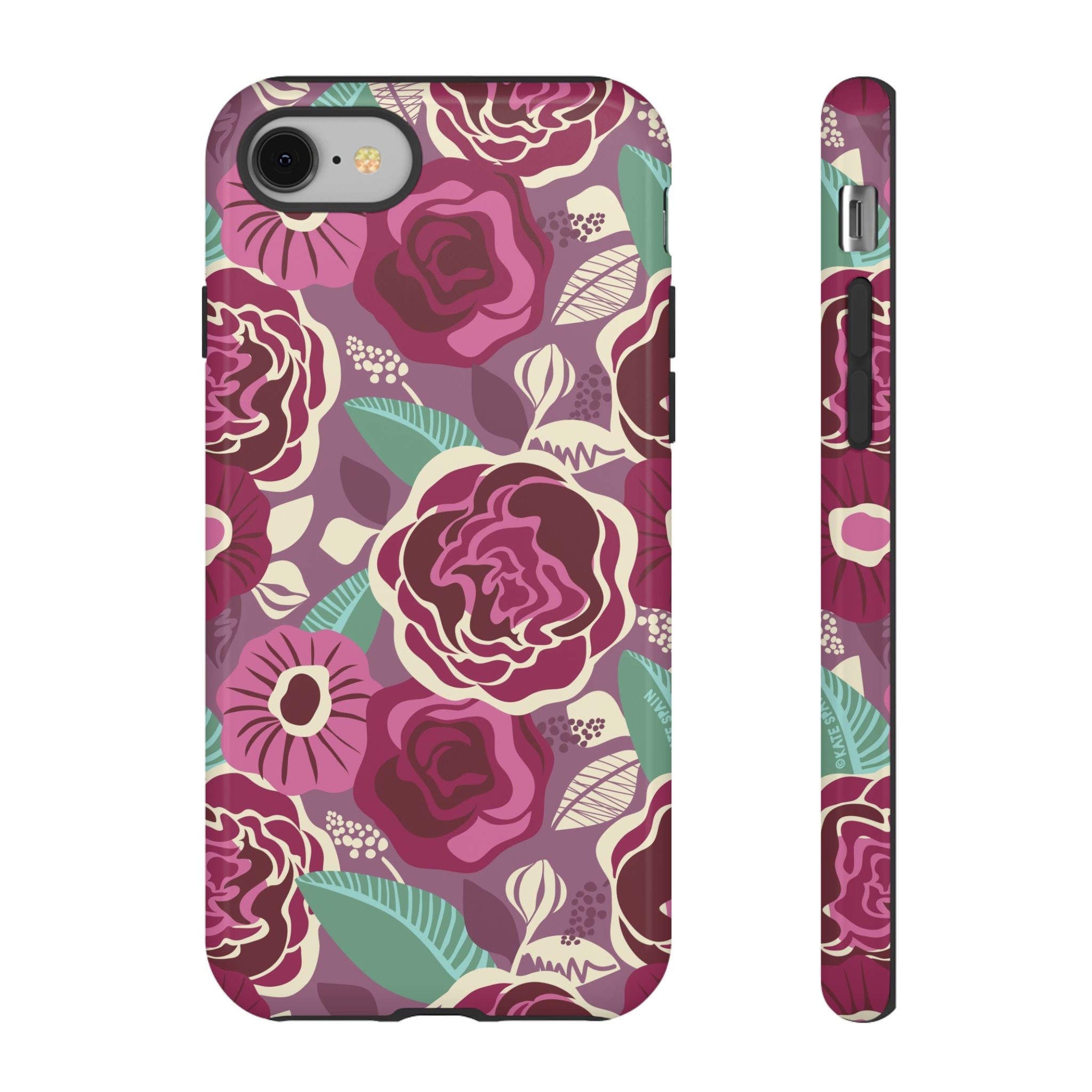 Tea Rose Burgundy Tough iPhone 8 Case – Glossy | burgundy, magenta, plum botanical rose floral print