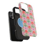 Pink Butterfly MagSafe iPhone 16 Pro Max Case Glossy – side profile showing dual-layered case construction | cream, coral, lavender, green butterfly floral print